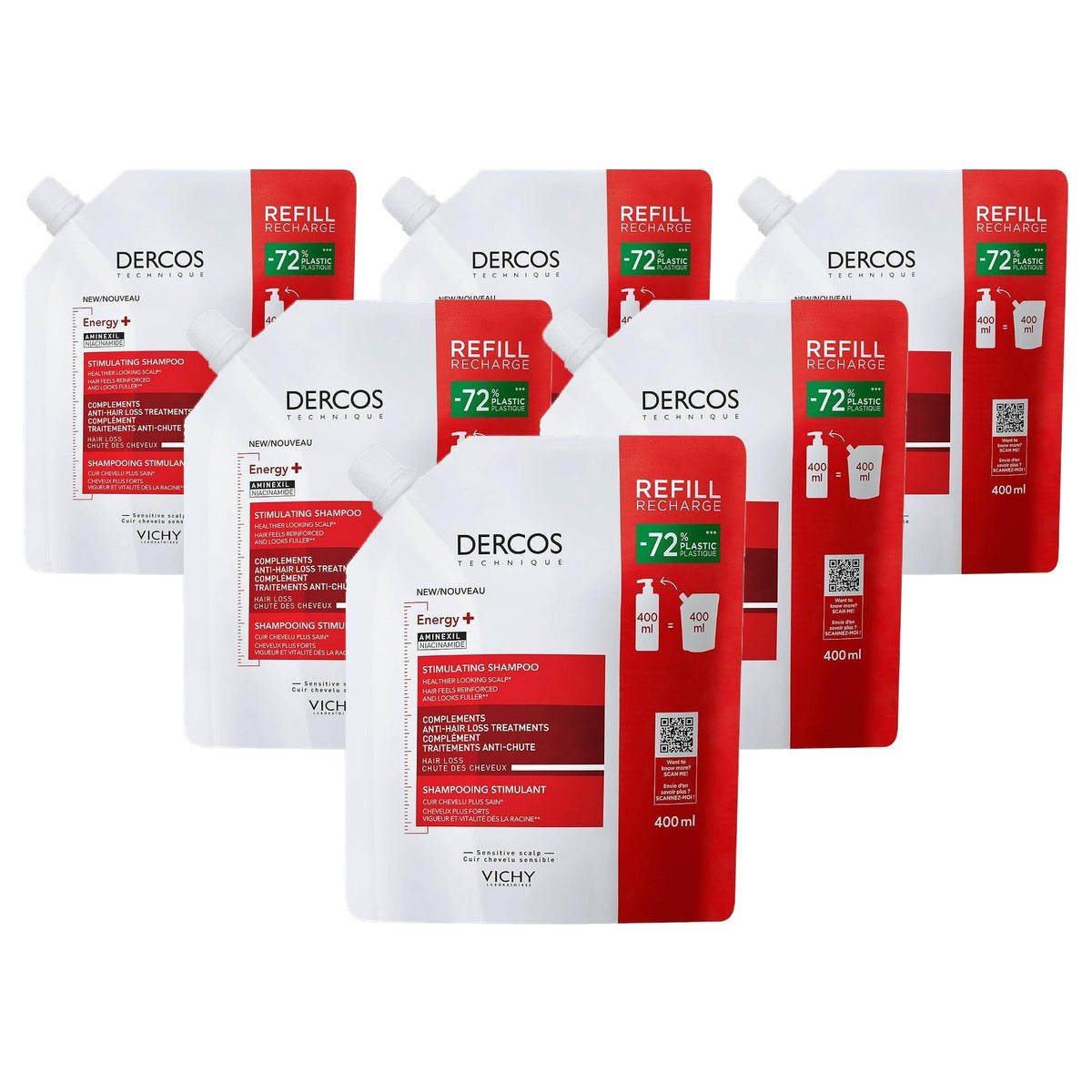 Vichy Dercos Vital+ Anti-Haaruitval Shampoo, Navulverpakking, 400 ml - 6-pack