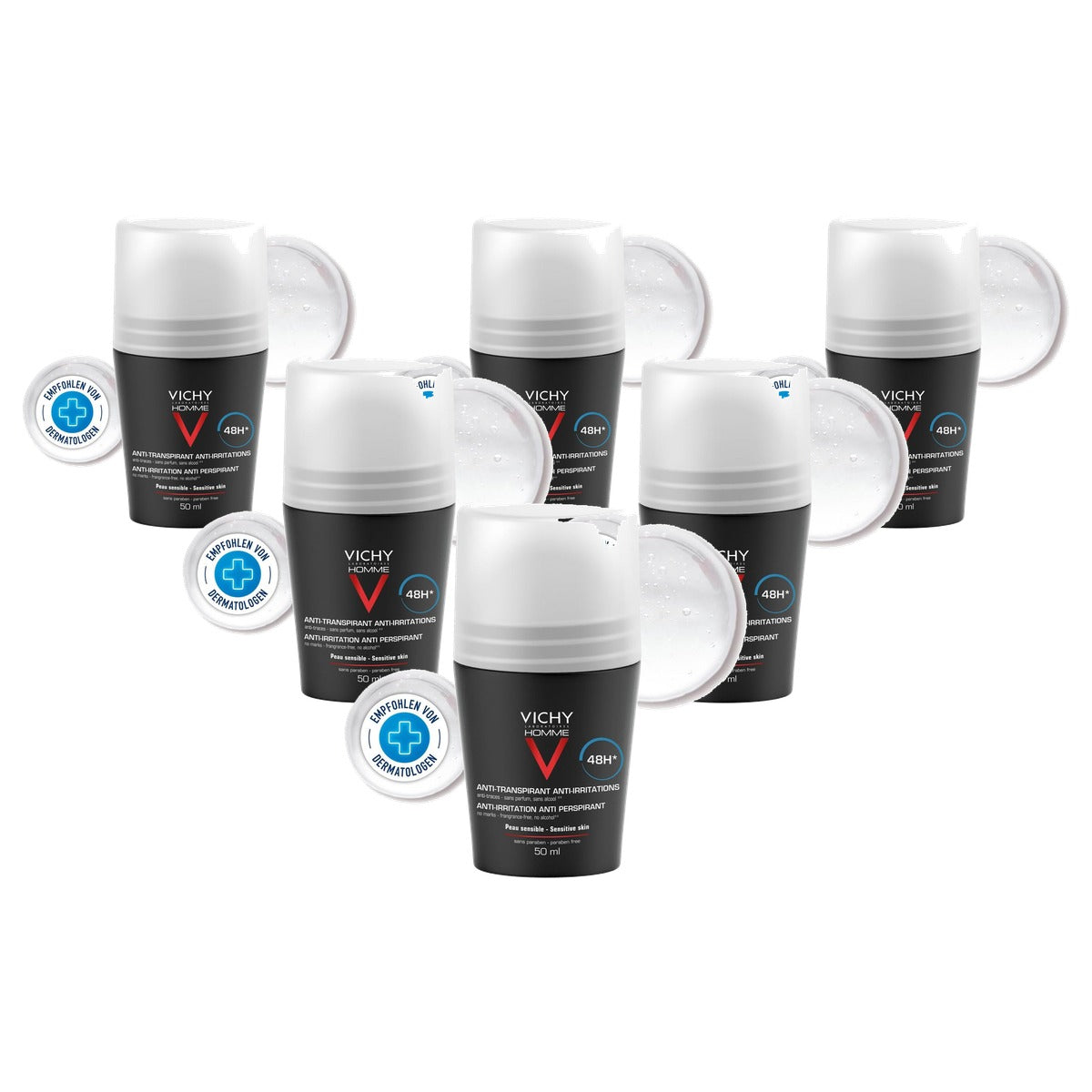 Vichy Homme Anti-transpirant 48H Roll-On voor de Gevoelige Huid, 50 ml - 6-pack