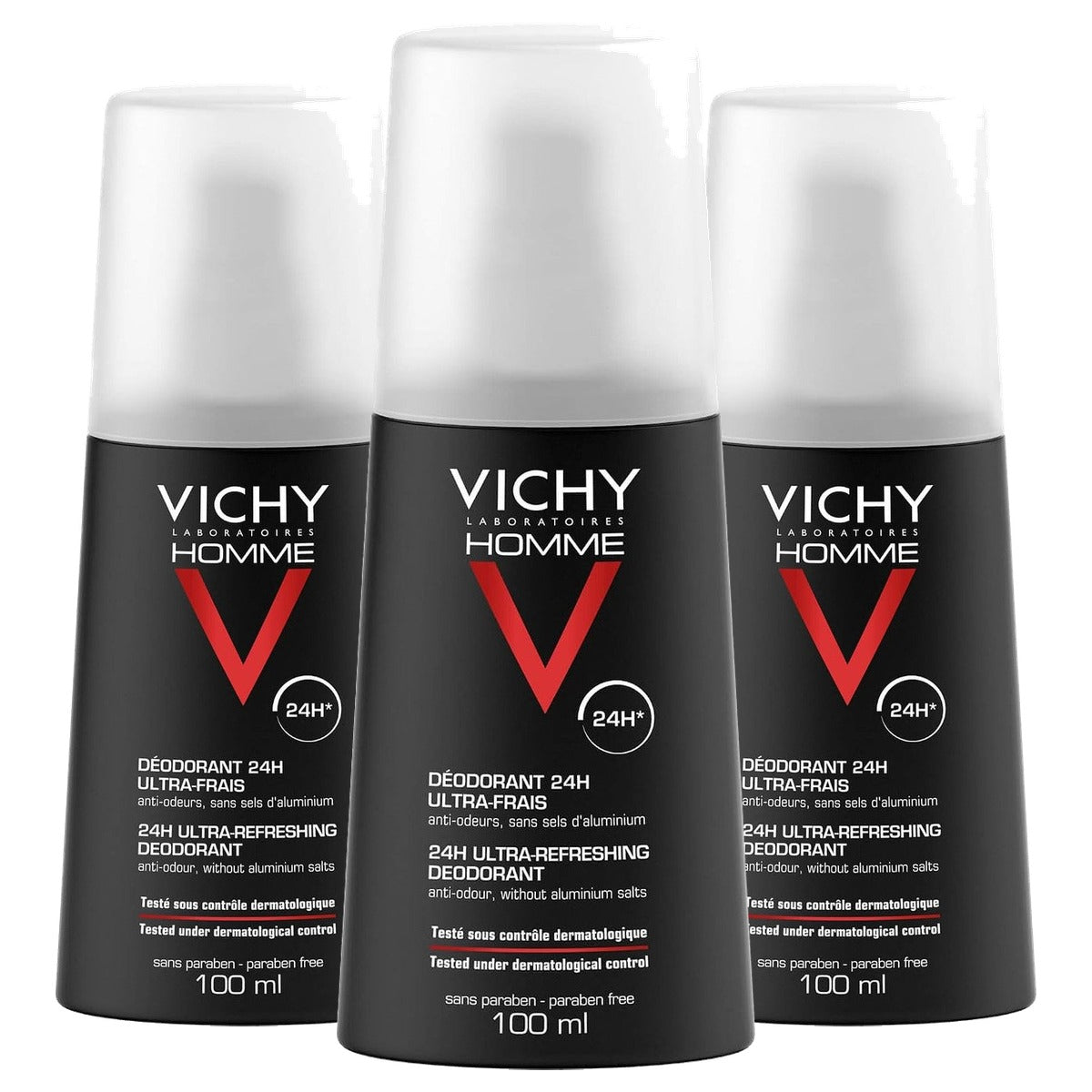 Vichy Homme Deodorant Verstuiver Ultrafris 24 uur Deospray 100 ml - 3-pack