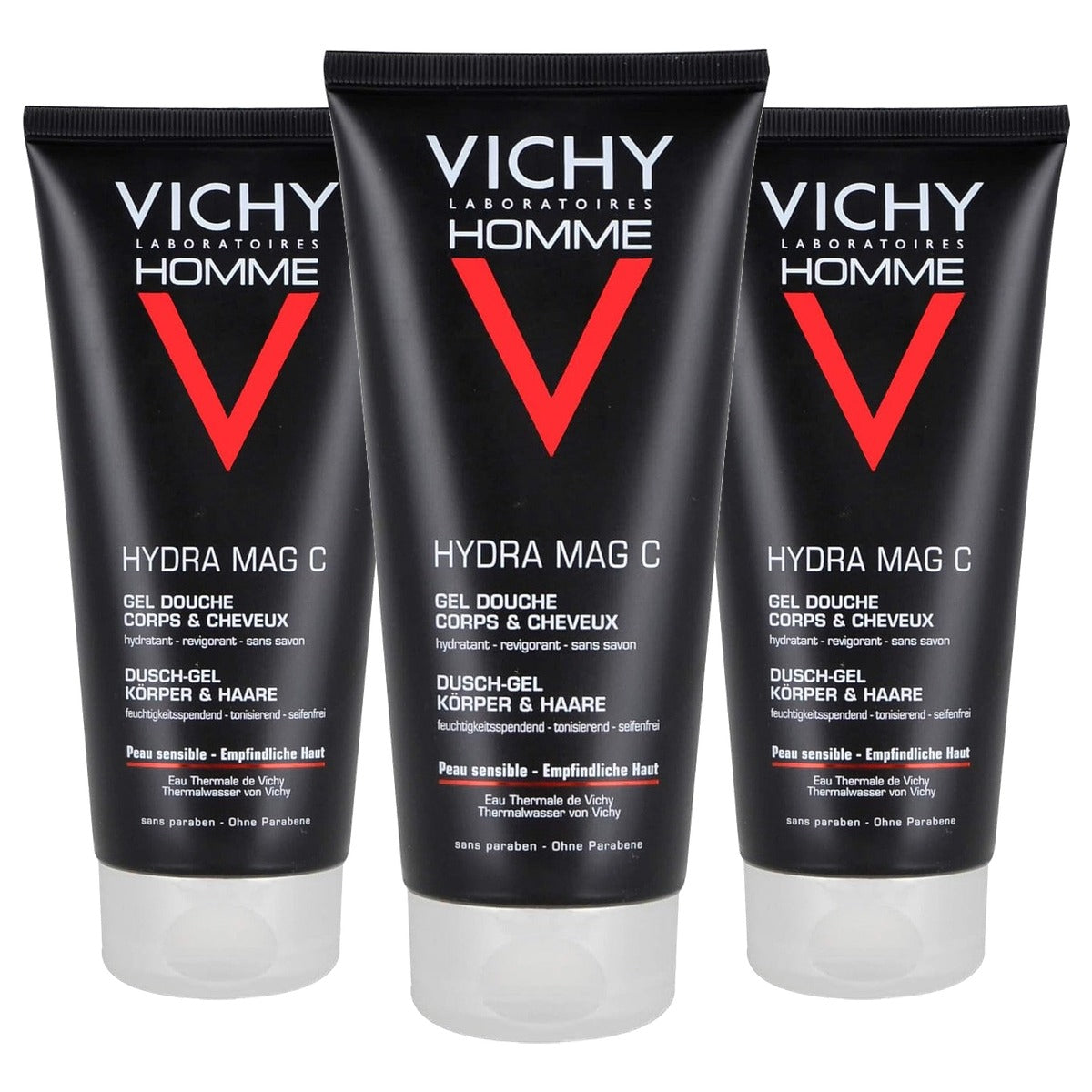 Vichy Homme Hydra Mag C Douchegel voor Lichaam, Gezicht en Haar 200 ml - 3-pack