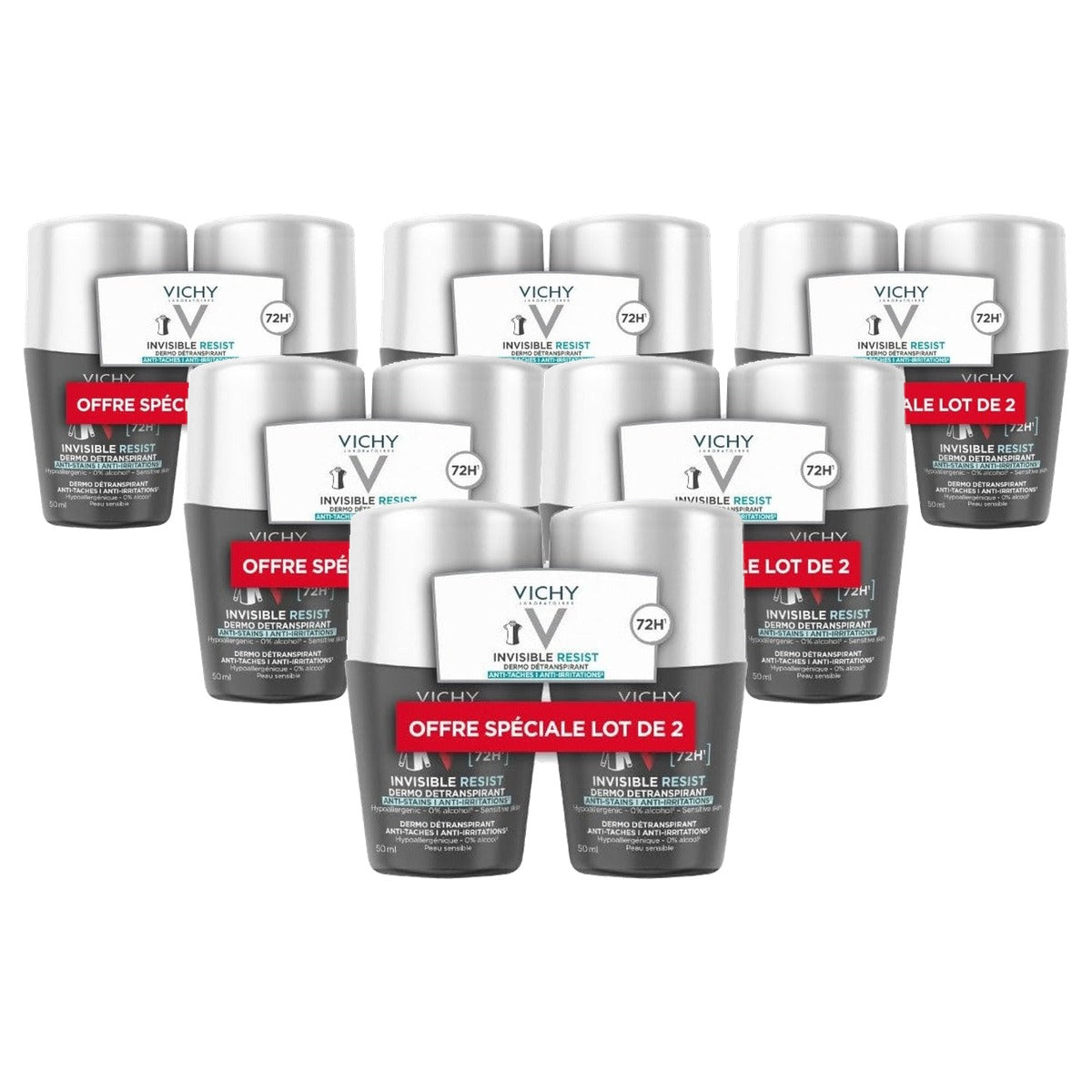 Vichy Invisible Resist Deodorant Roll-On 72 uur, 2 x 50 ml - 6-pack