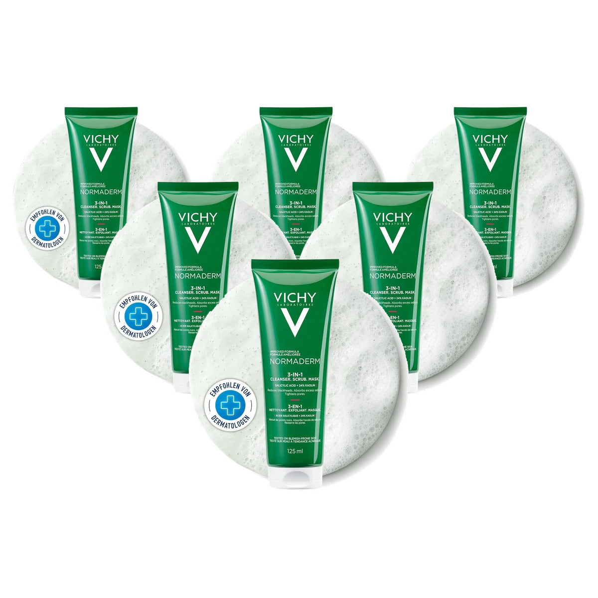 Vichy Normaderm 3-in-1 Poriënreiniger voor Vettige en Gevoelige Huid 125 ml - 6-pack