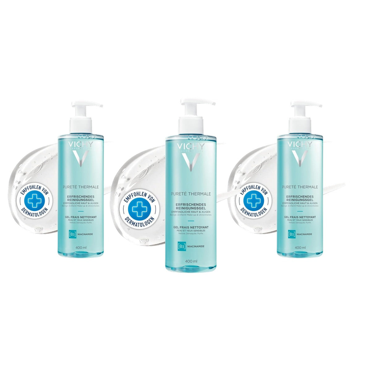 Vichy Pureté Thermale Verfrissende Reinigingsgel 400 ml - 3-pack
