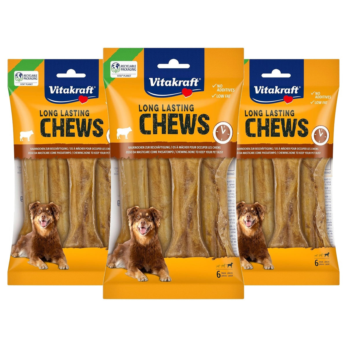 Vitakraft Chews hondensnack runderhuid grote hond 1 x 6 st - 3-pack