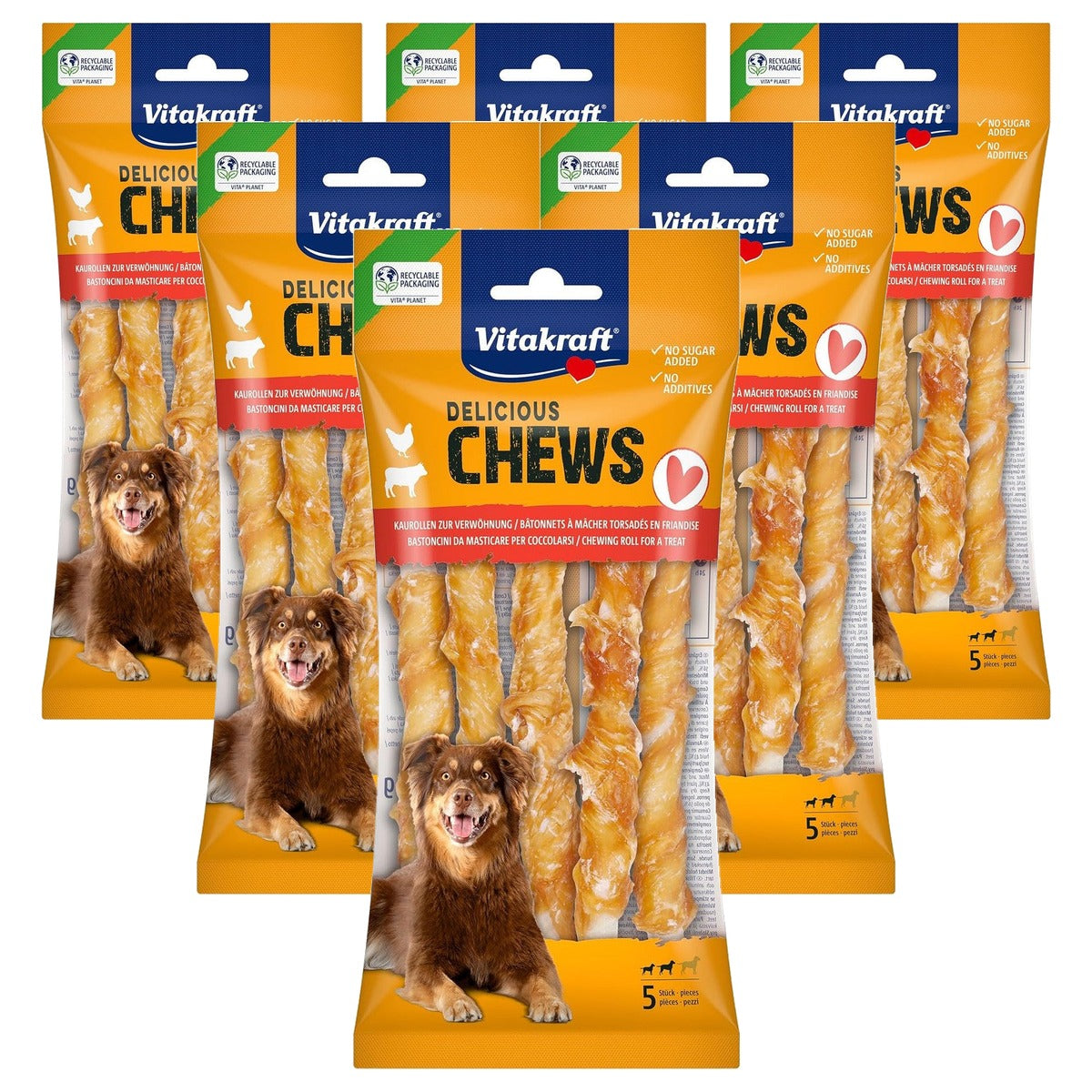 Vitakraft Chews Hondensnack Kauwrol met Kippenvlees voor Middelgrote Honden (1 x 5 stuks) - 6-pack