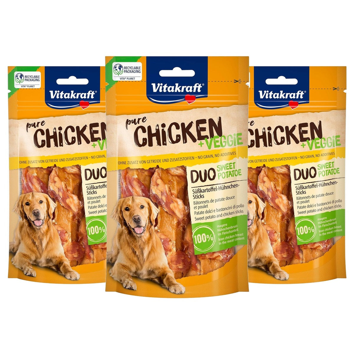 Vitakraft Chicken Veggie hondensnack zoete aardappel & kip 1 x 80 g - 3-pack