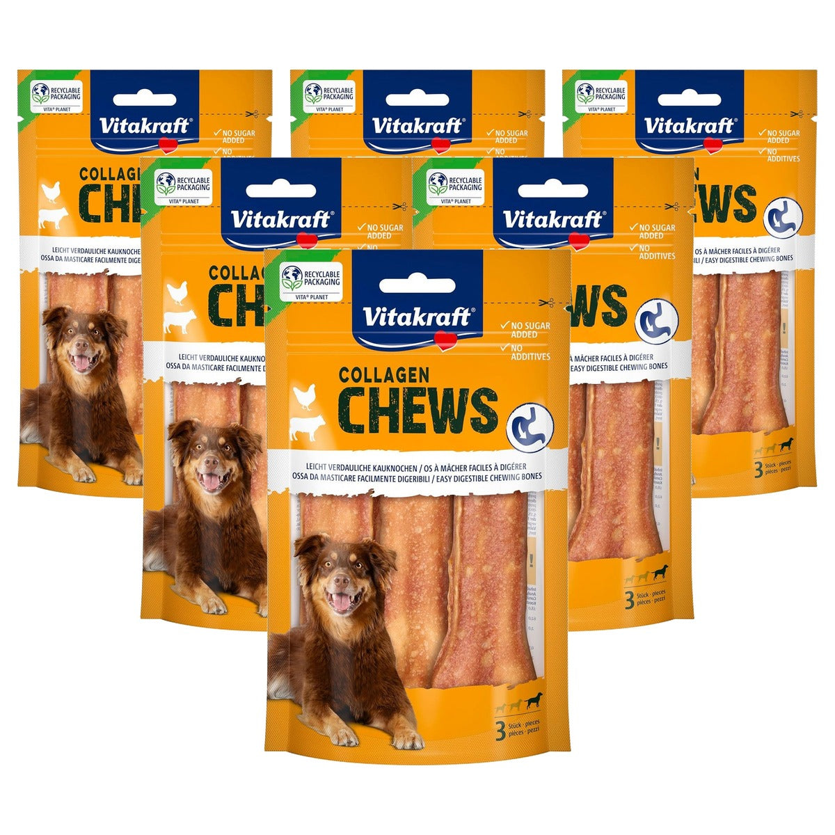Vitakraft Collageen Chews Hondenkauwbotten met Kippenlever 110 g - 6-pack