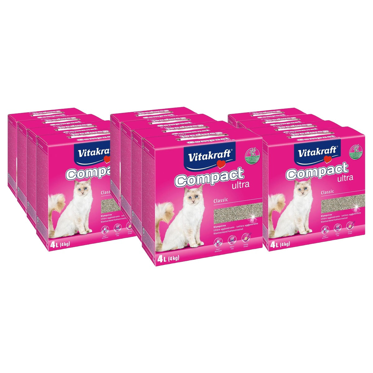 Vitakraft Compact Ultra Kattenbakvulling, Klonterend Strooisel 4 x 4 kg - 3-pack