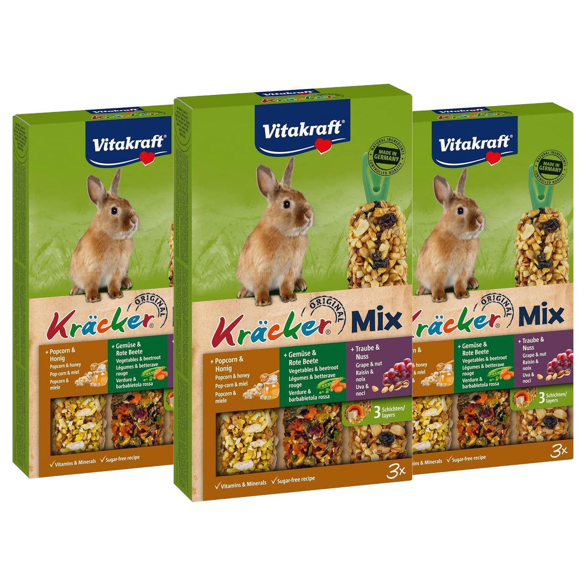Vitakraft Cracker Mix konijnensnack popcorn groente fruit 1 x 160 g - 3-pack
