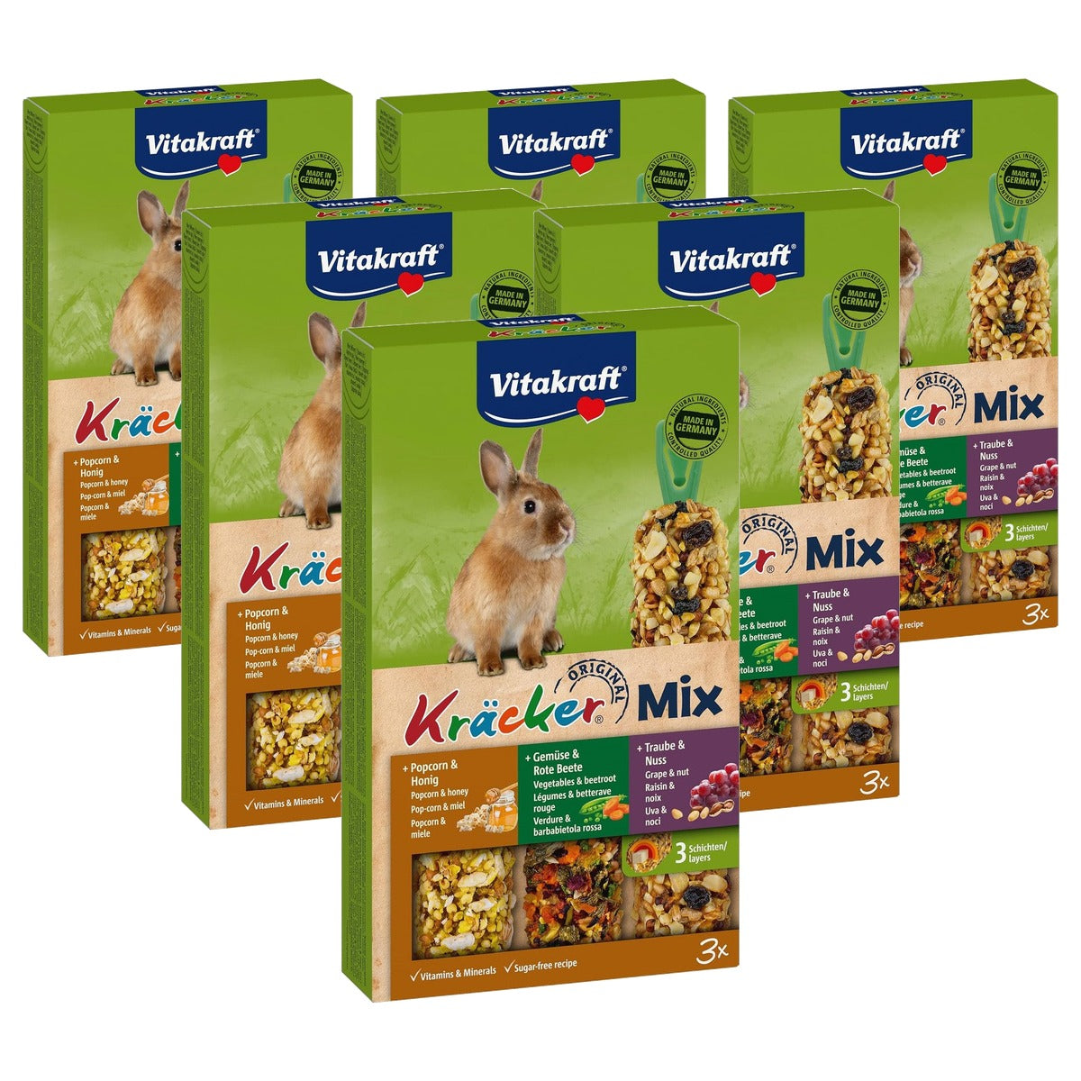 Vitakraft Cracker Mix konijnensnack popcorn groente fruit 1 x 160 g - 6-pack