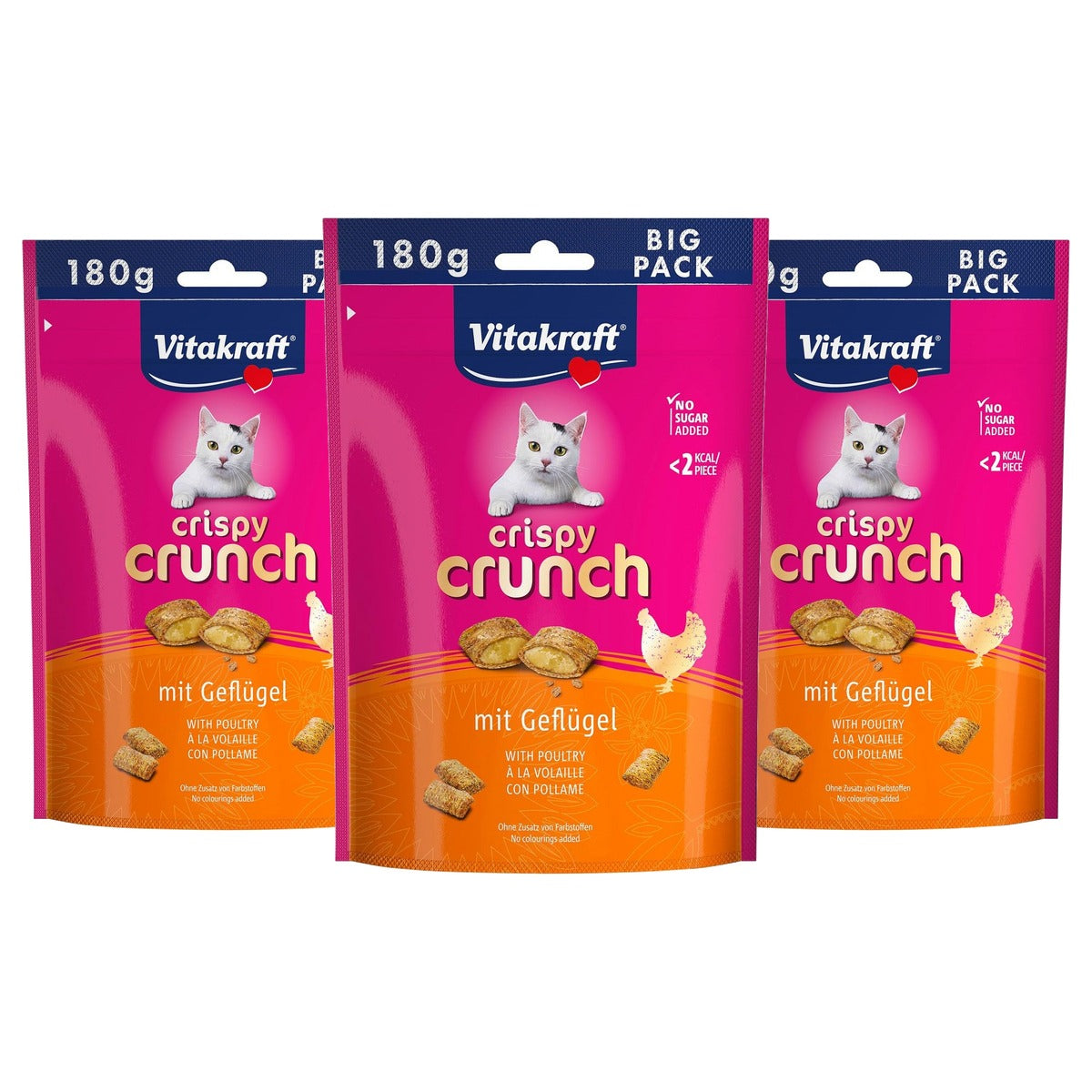 Vitakraft Crispy Crunch kattensnack gevogelte 1 x 180 g - 3-pack