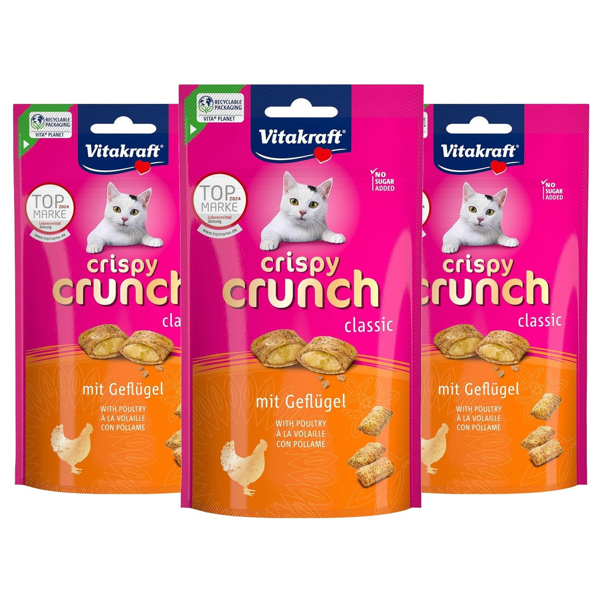 Vitakraft Crispy Crunch kattensnack tegen haarballen - 3-pack