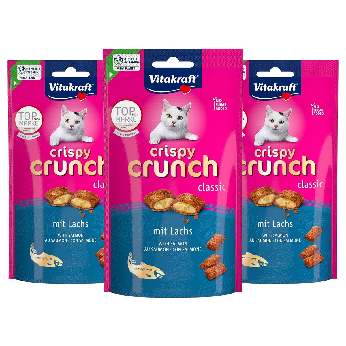 Vitakraft Crispy Crunch kattensnack zalm - 3-pack