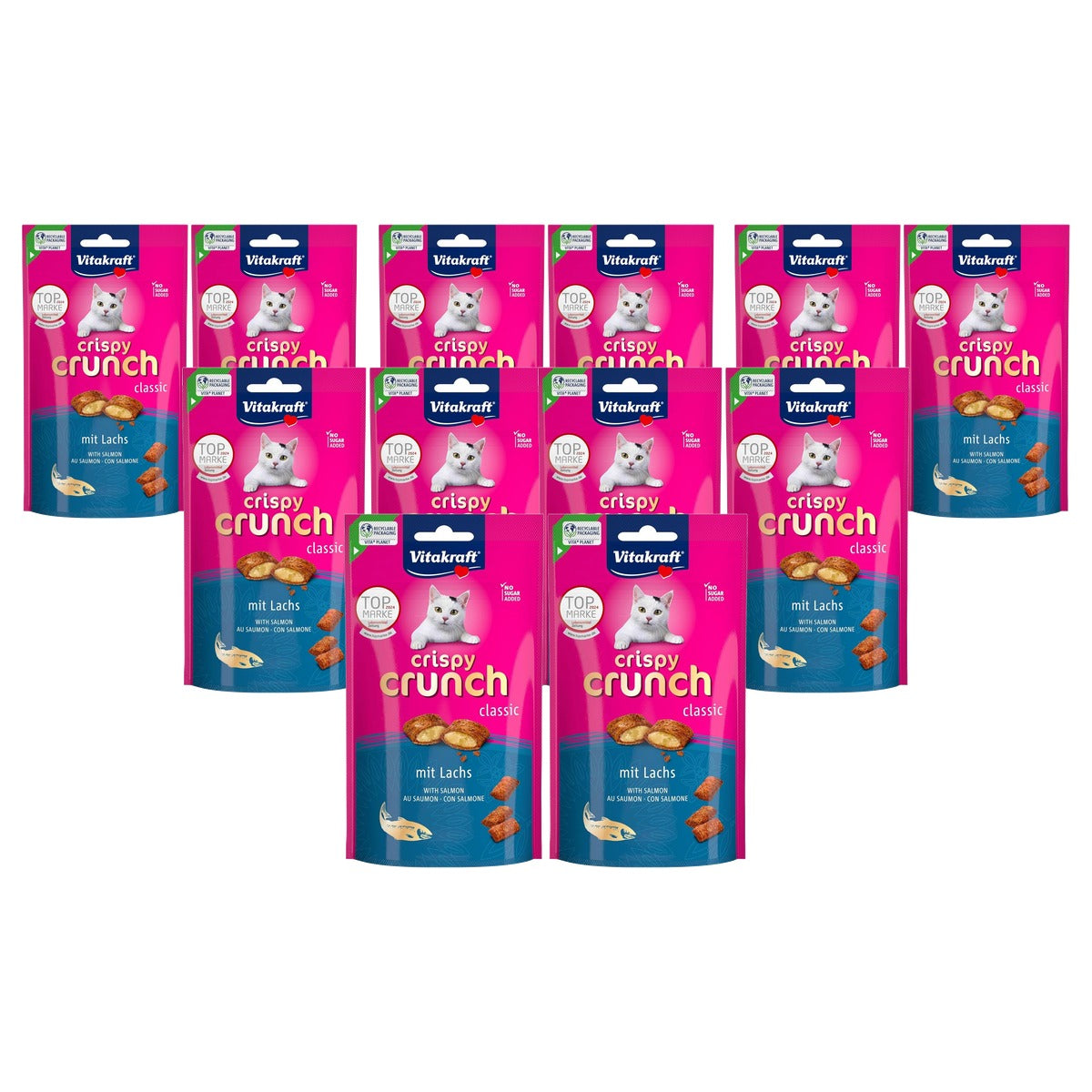 Vitakraft Crispy Crunch Snackkussen Gevuld met Zalm (1 x 60 g, verpakking van 2) - 6-pack