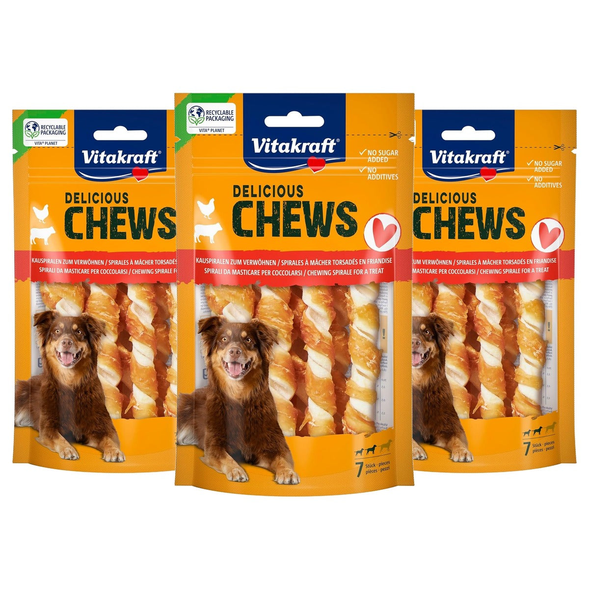 Vitakraft Delicious Chews hondensnack kauwspiraal kip 1 x 70 g - 3-pack