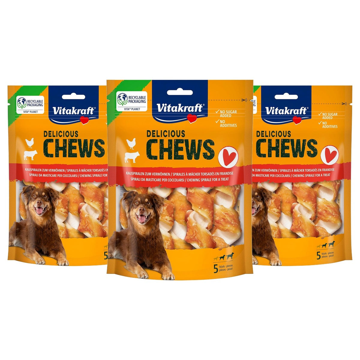 Vitakraft Delicious Chews hondensnack runderhuid & kip 1 x 100 g - 3-pack