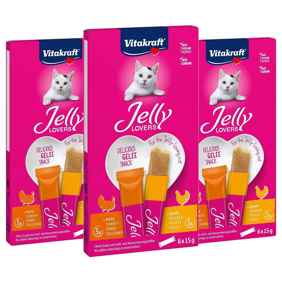 Vitakraft Jelly Lovers kattensnack kip kalkoen 6 x 15 g - 3-pack