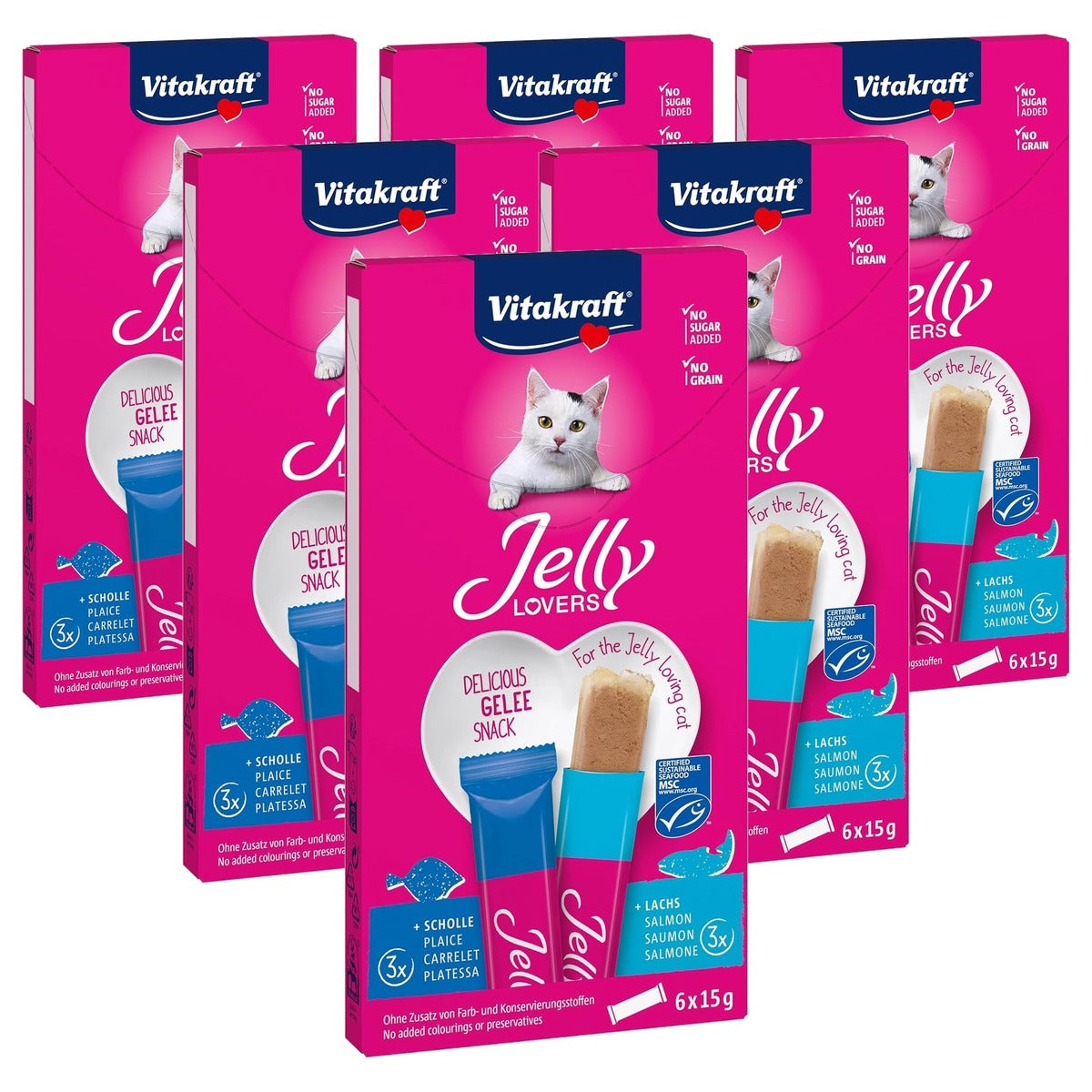 Vitakraft Jelly Lovers kattensnack zalm & schol 6 x 15 g - 6-pack