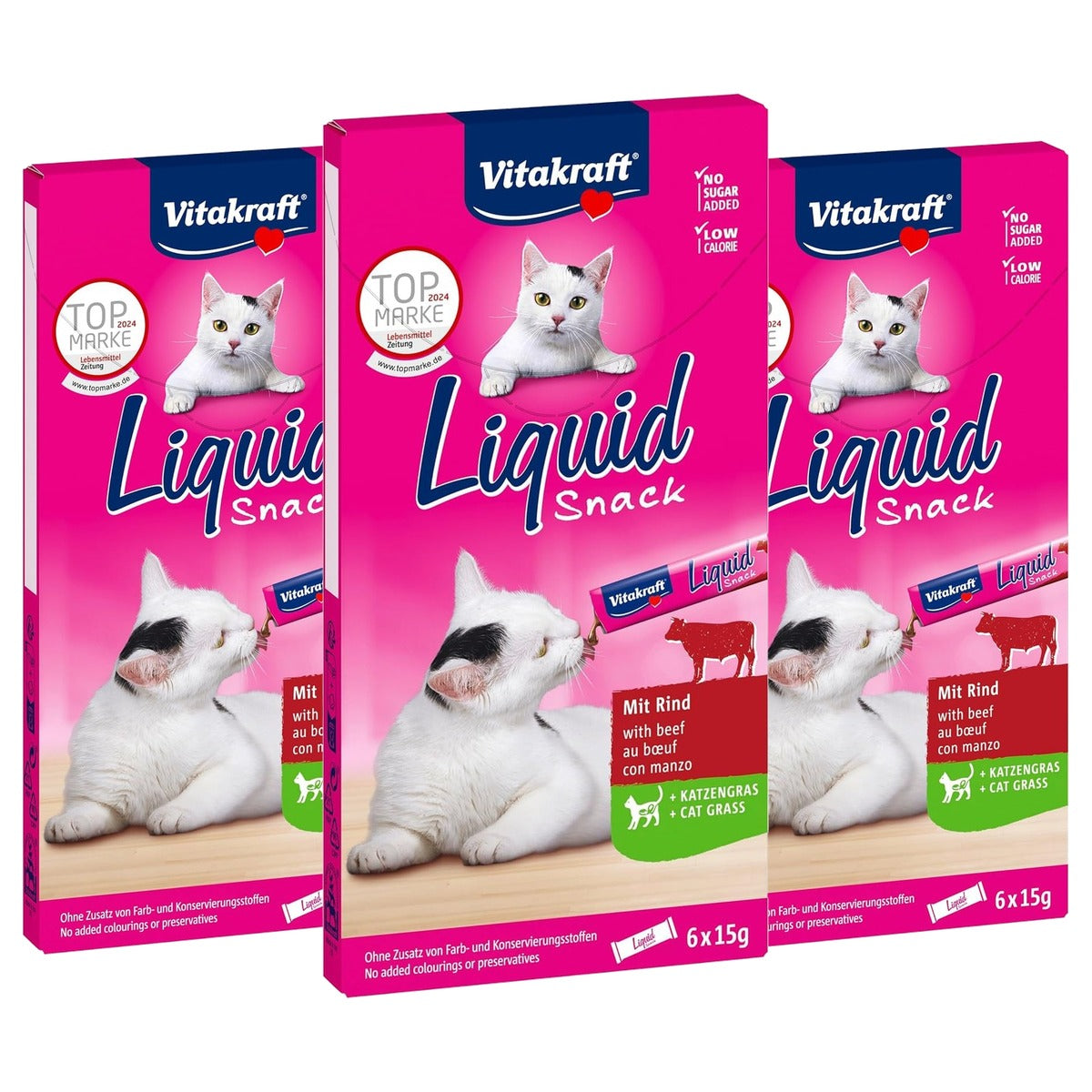 Vitakraft kattensnack rundvlees en kattengras 6 x 15 g - 3-pack