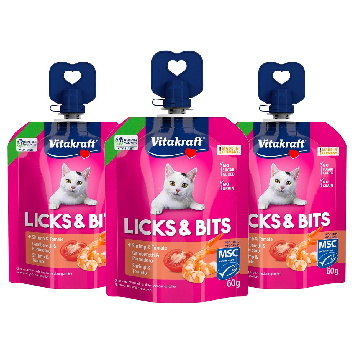 Vitakraft Licks & Bits kattensnack garnalen & tomaat 1 x 60 g - 3-pack