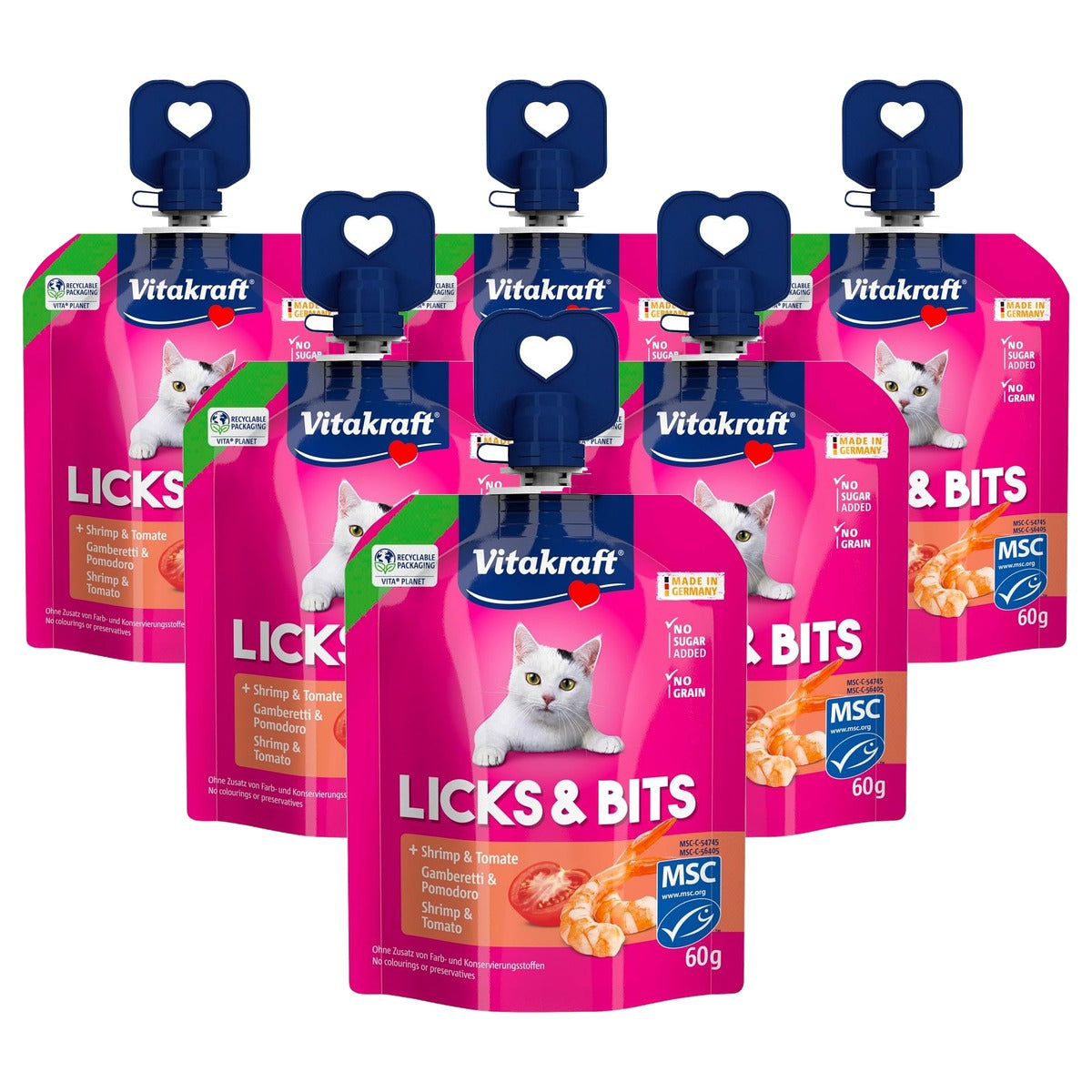 Vitakraft Licks & Bits kattensnack garnalen & tomaat 1 x 60 g - 6-pack