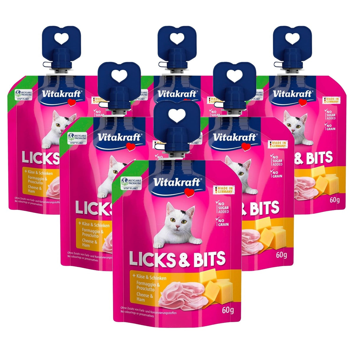 Vitakraft Licks & Bits Kattensnack Kaas en Ham 60 g - 6-pack