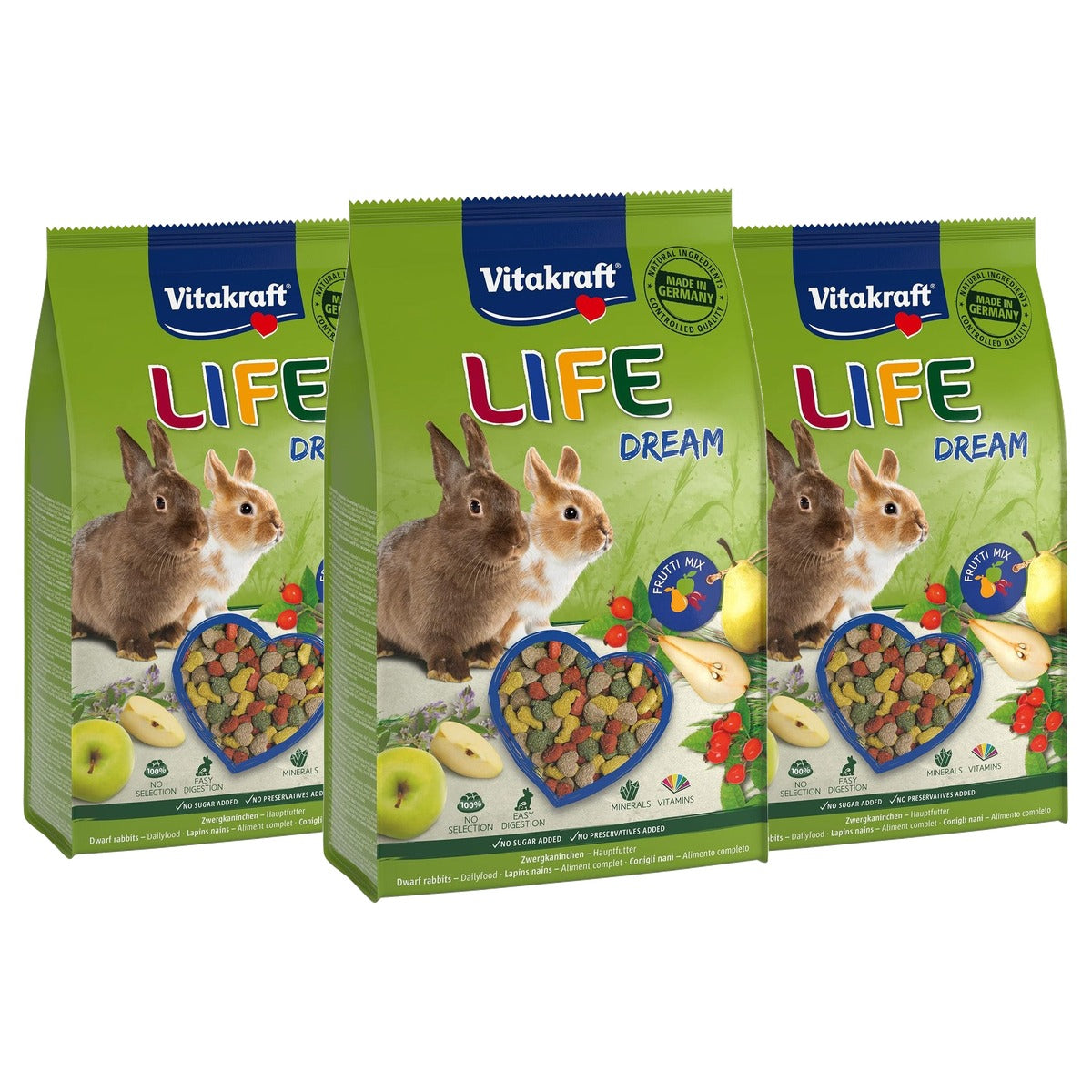 Vitakraft Life Dream knaagdiervoer peer, appel & rozenbottel 1 x 1,8 kg - 3-pack
