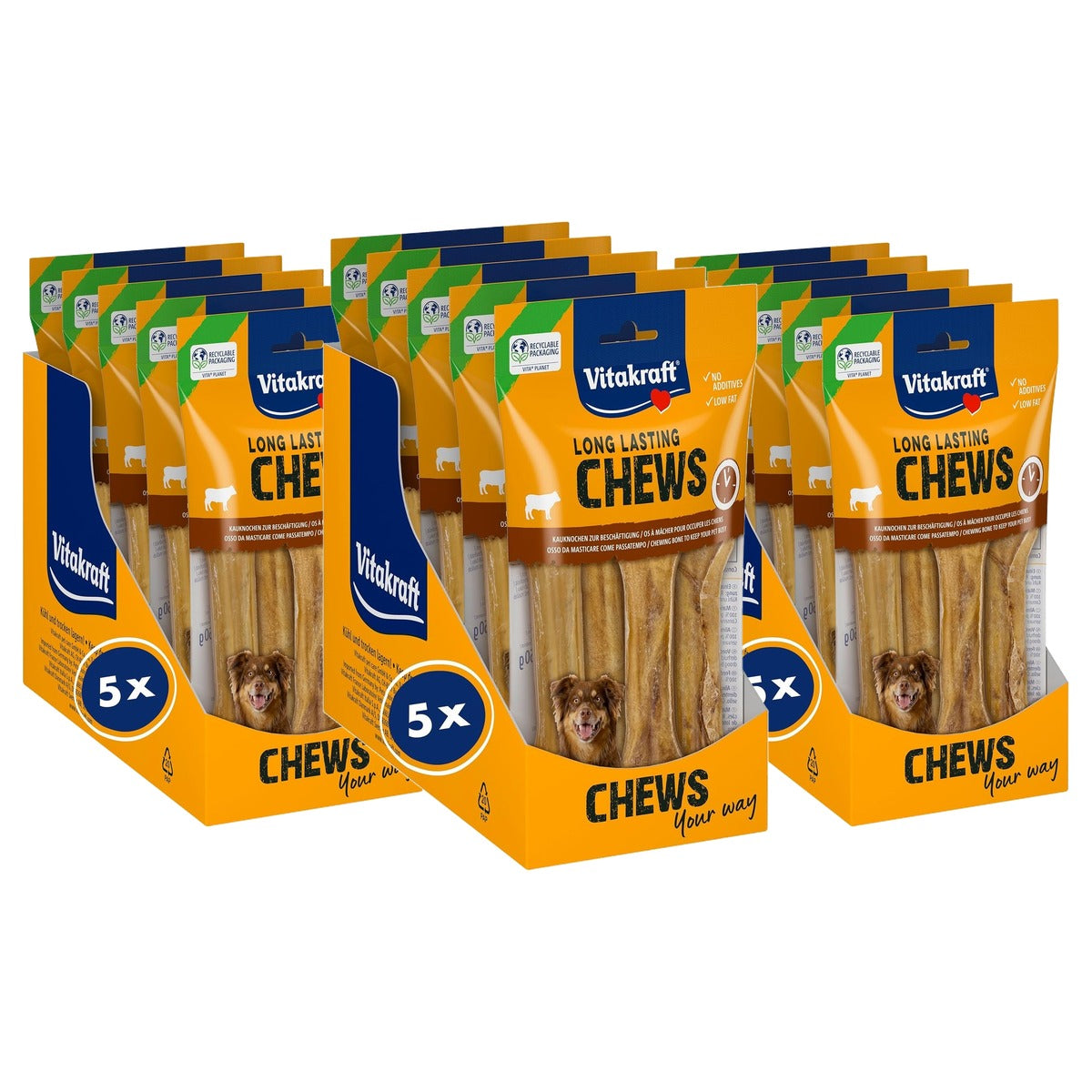 Vitakraft Long Lasting Chews Hondenkauwbotten van Runderhuid (5 x 360 g) - 3-pack