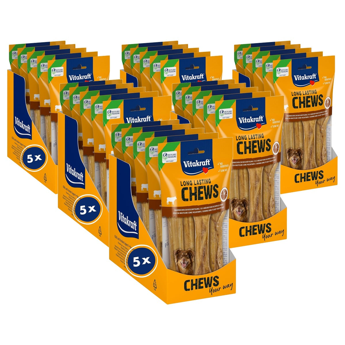 Vitakraft Long Lasting Chews Hondenkauwbotten van Runderhuid (5 x 360 g) - 6-pack
