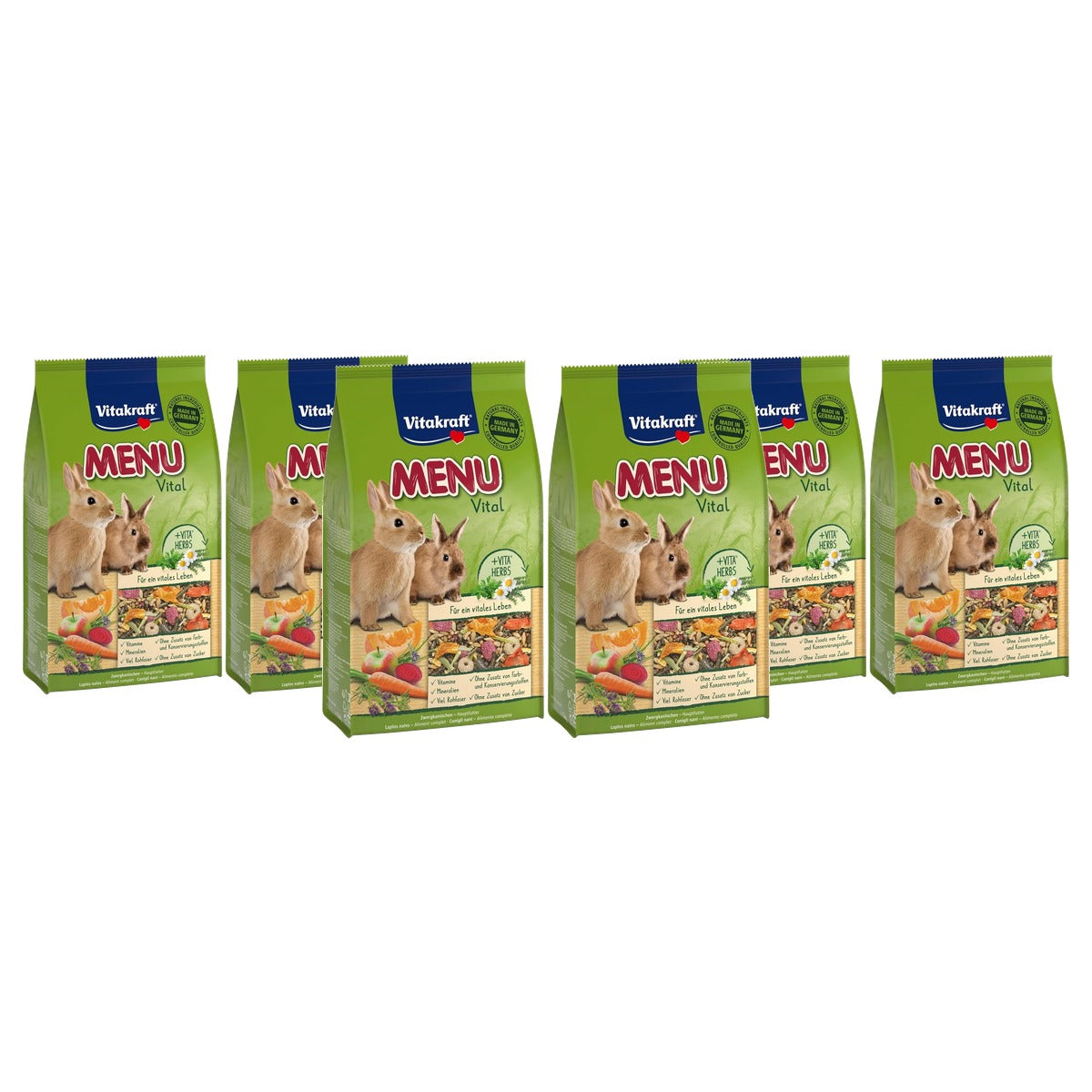 Vitakraft Menu Vital Voeding voor Dwergkonijnen met Kruiden en Groenten, Zonder Toegevoegde Suiker 2 x 1 kg - 3-pack
