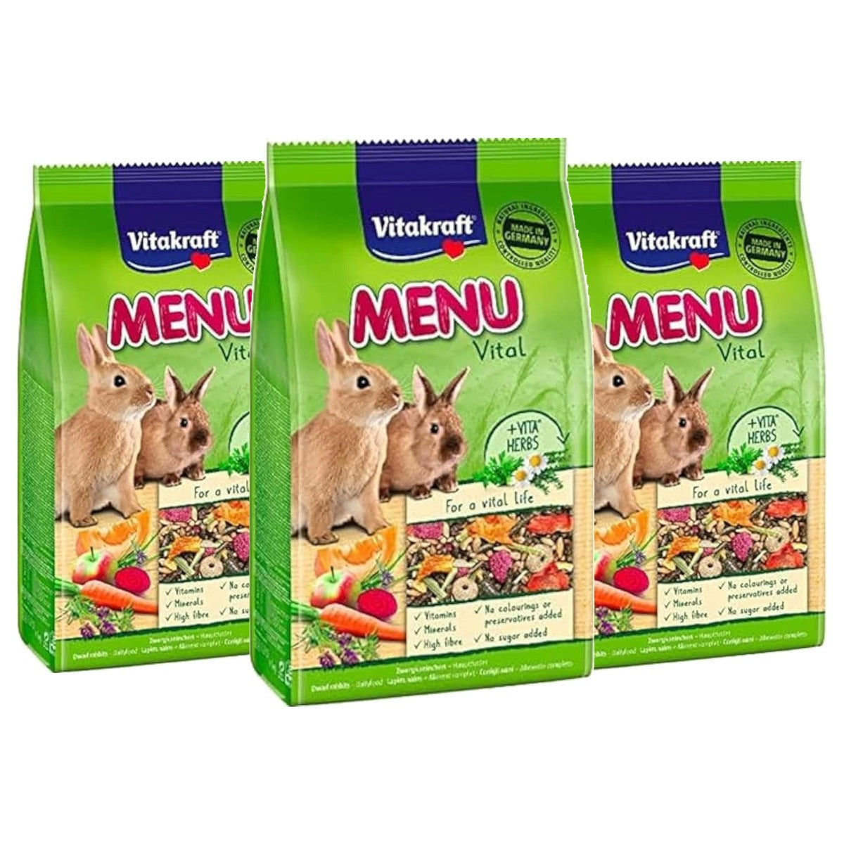 Vitakraft Menu Vital knaagdiervoer dwergkonijn 1 x 1 kg - 3-pack