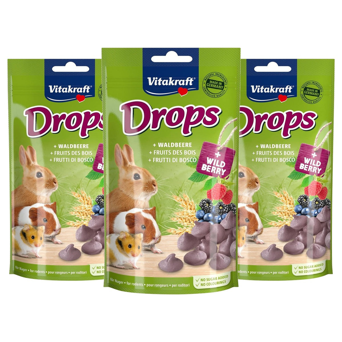 Vitakraft Nager Drops knaagdiersnack bosvruchten 1 x 75 g - 3-pack