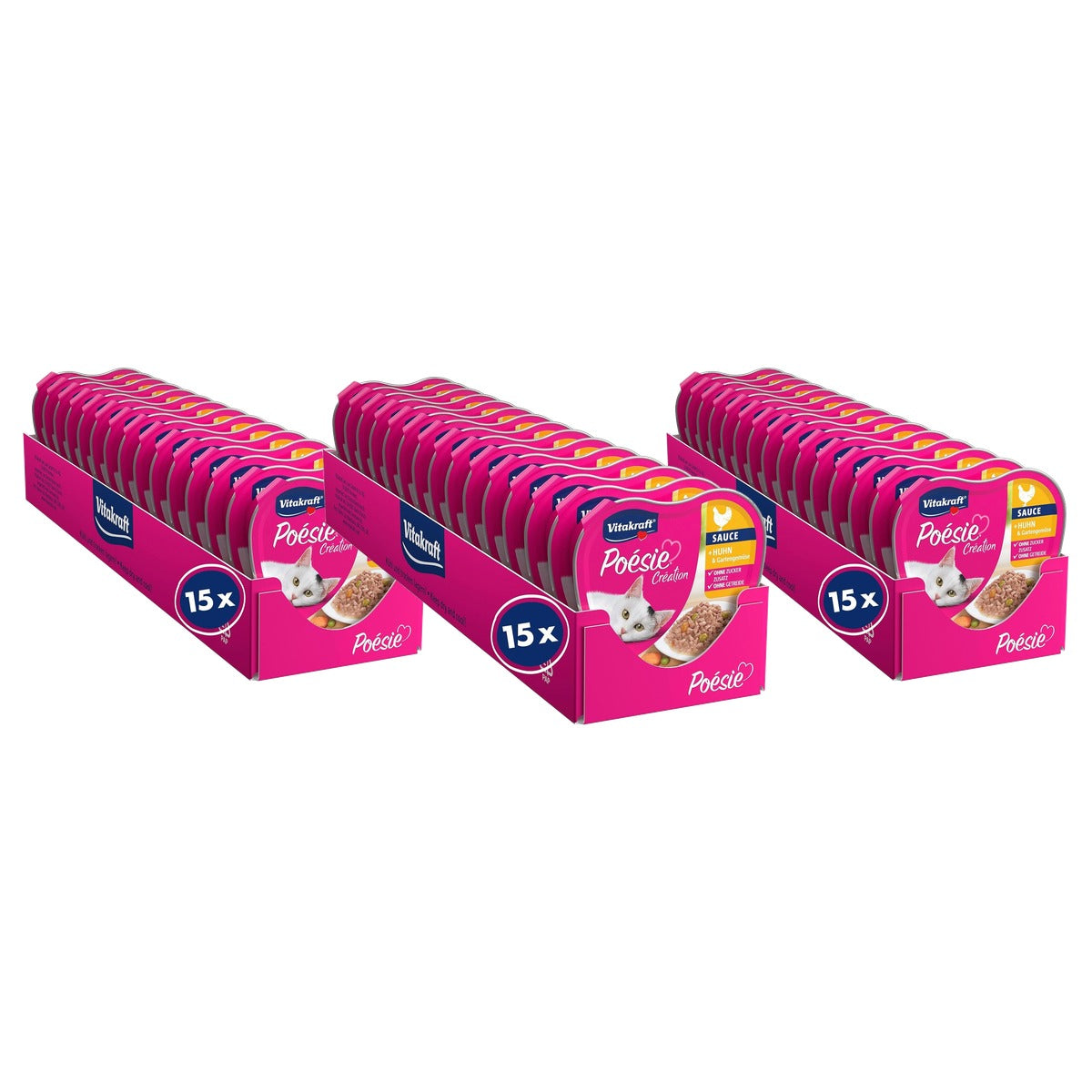 Vitakraft Poésie Création natvoer kattenvoer kip & tuingroenten 15 x 85 g - 3-pack