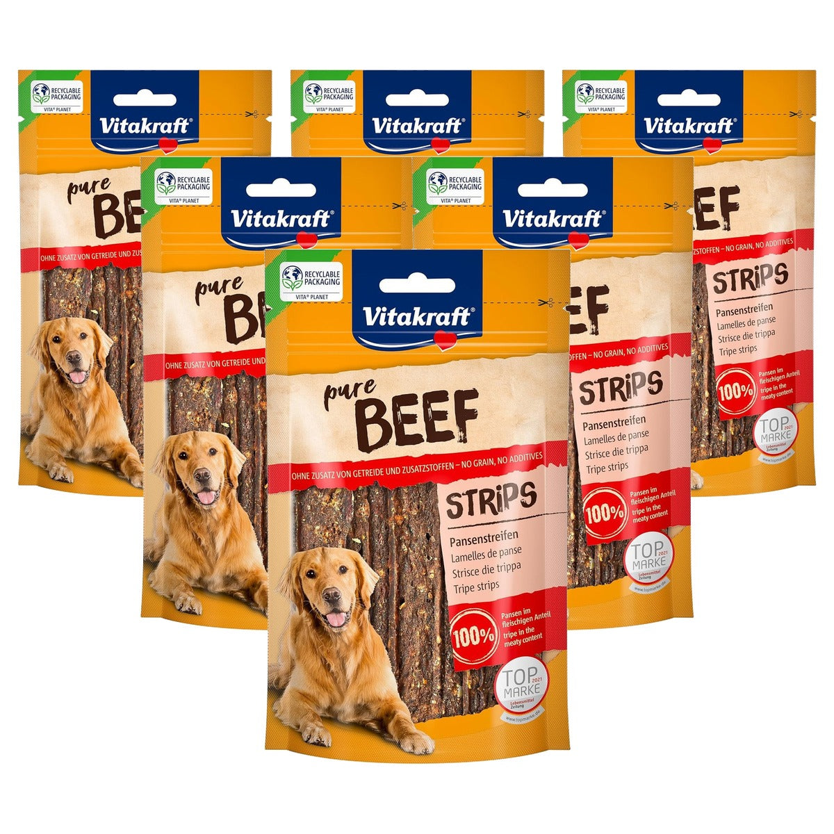 Vitakraft Pure Beef Strips hondensnack rund 1 x 80 g - 6-pack