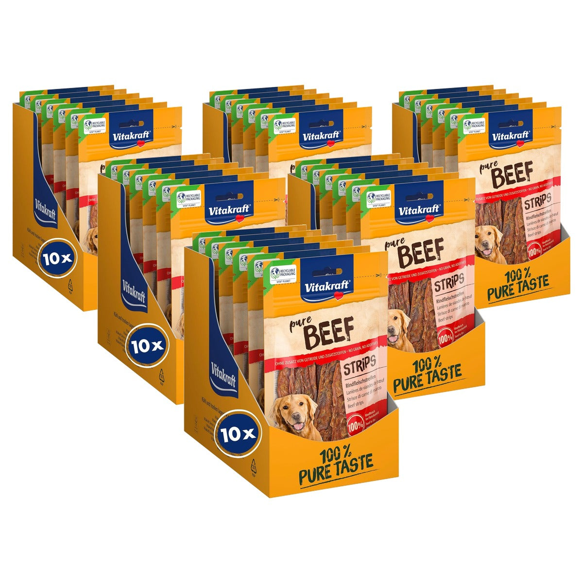 Vitakraft Pure Beef Strips hondensnack rund 10 x 80 g - 6-pack
