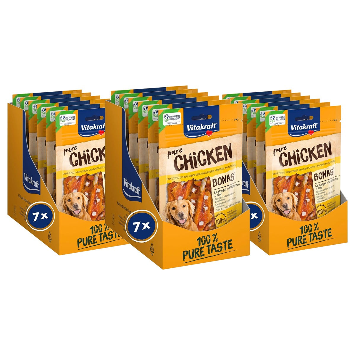Vitakraft Pure Chicken Bonas hondensnack kip en kaas 7 x 80 g - 3-pack