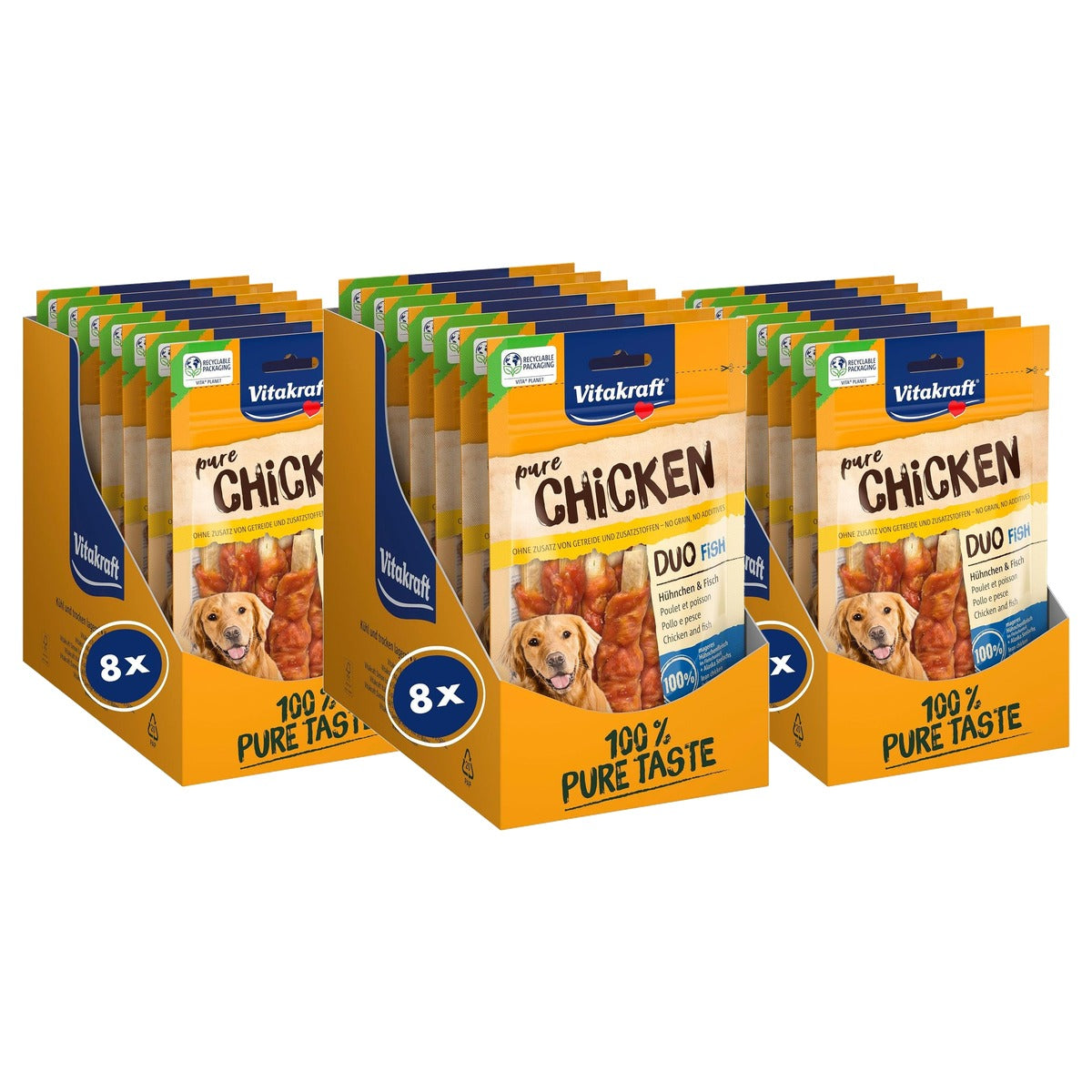 Vitakraft Pure Chicken Duo Fish hondensnack kip en vis 8 x 80 g - 3-pack