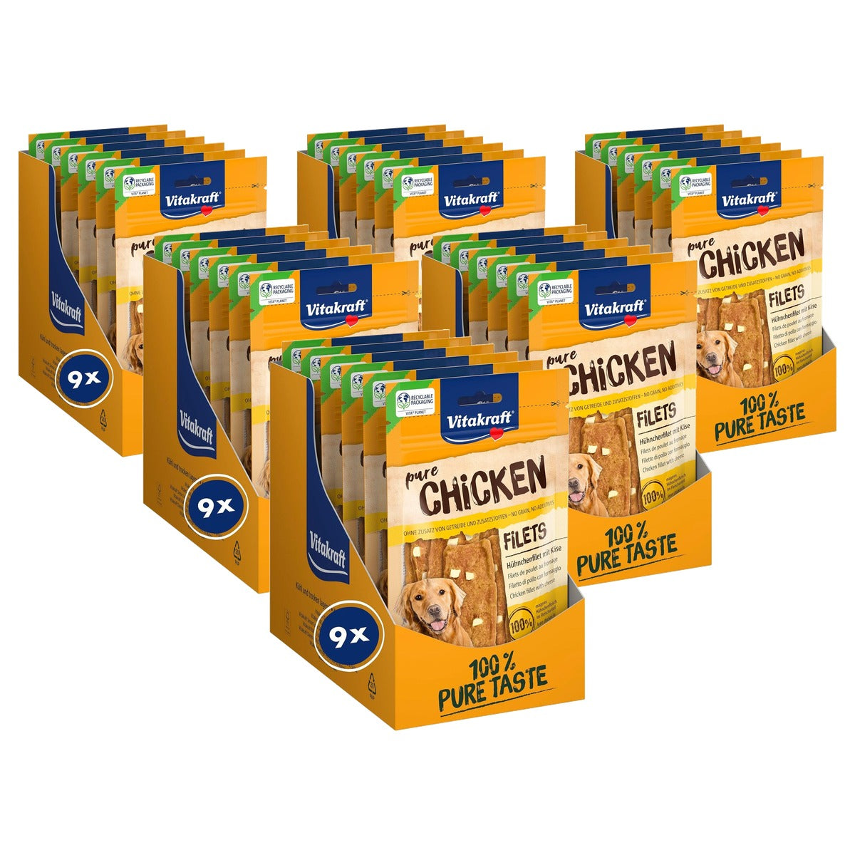 Vitakraft Pure Chicken Filets hondensnack kip & kaas 9 x 80 g - 6-pack