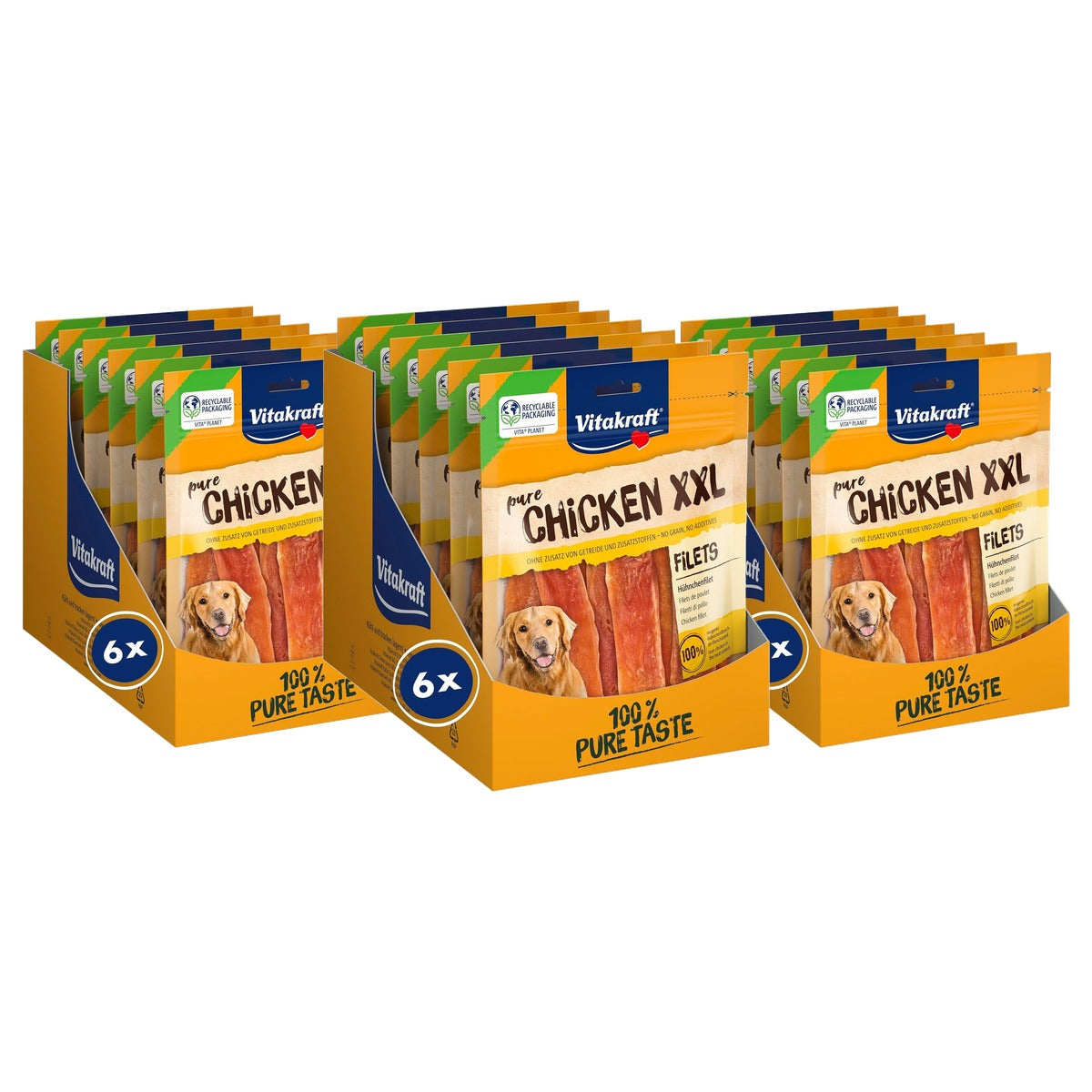 Vitakraft Pure Chicken XXL Filets hondensnack kip 6 x 250 g - 3-pack