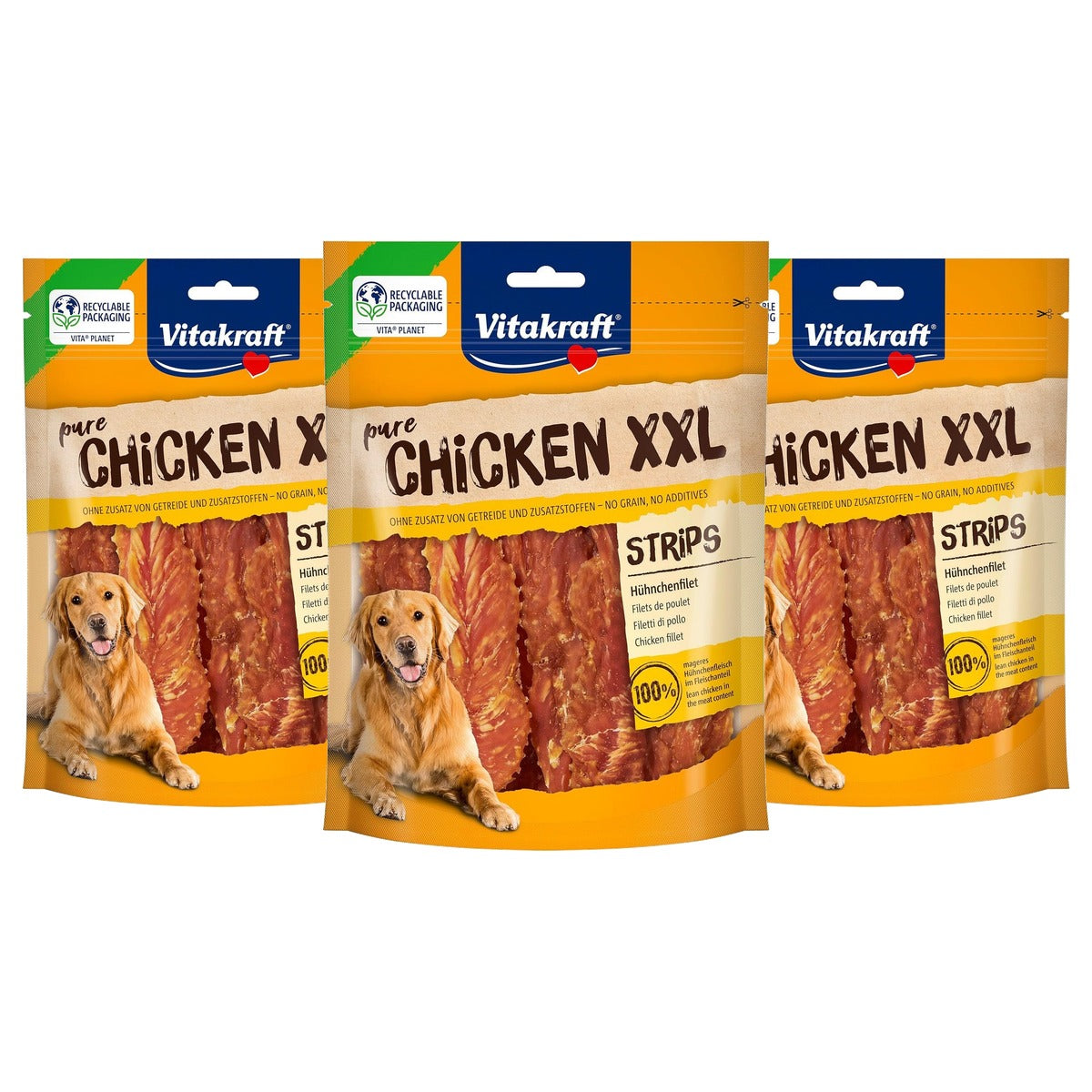 Vitakraft Pure Chicken XXL Strips hondensnack kip 1 x 250 g - 3-pack