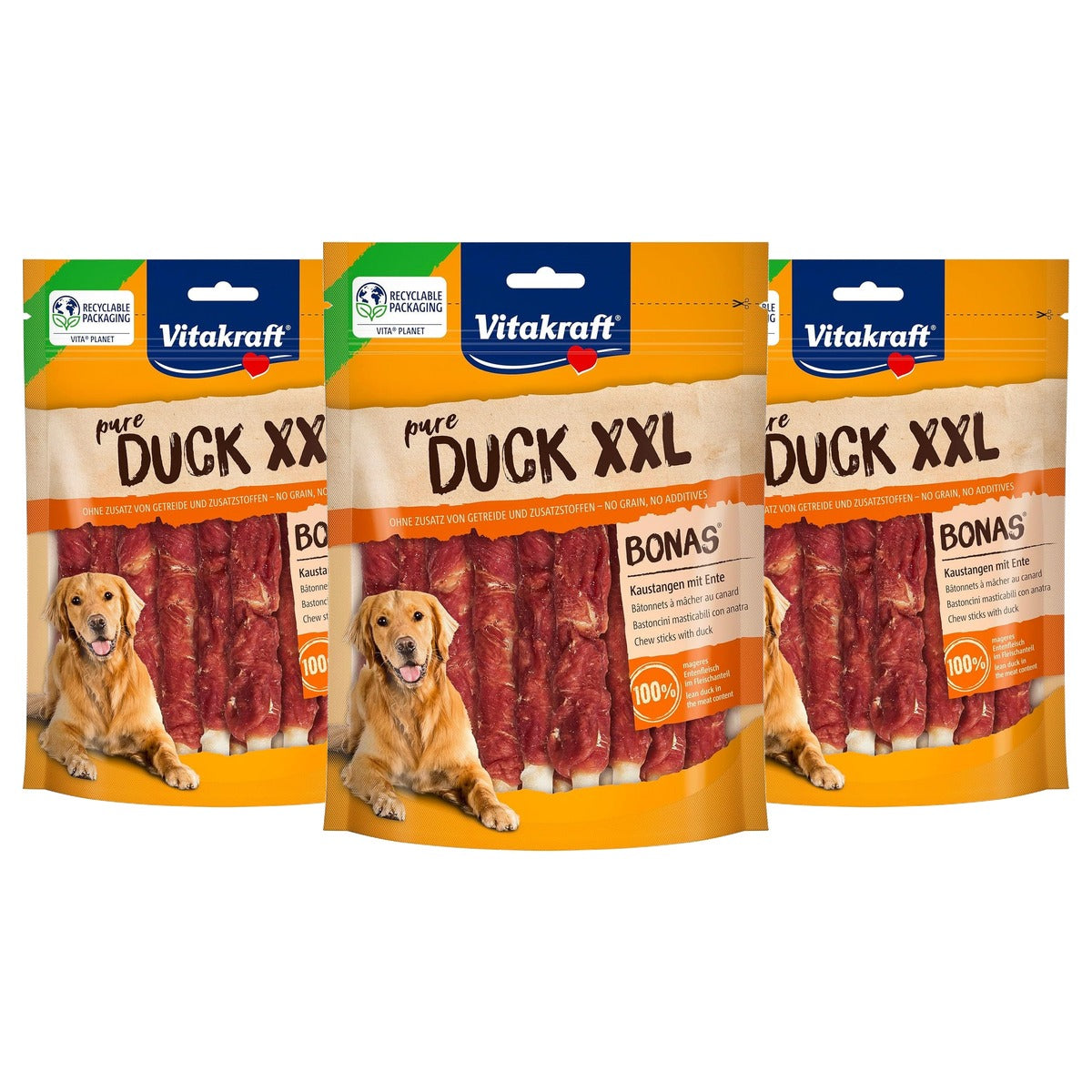 Vitakraft Pure Duck XXL Bonas hondensnack eendenvlees 1 x 200 g - 3-pack