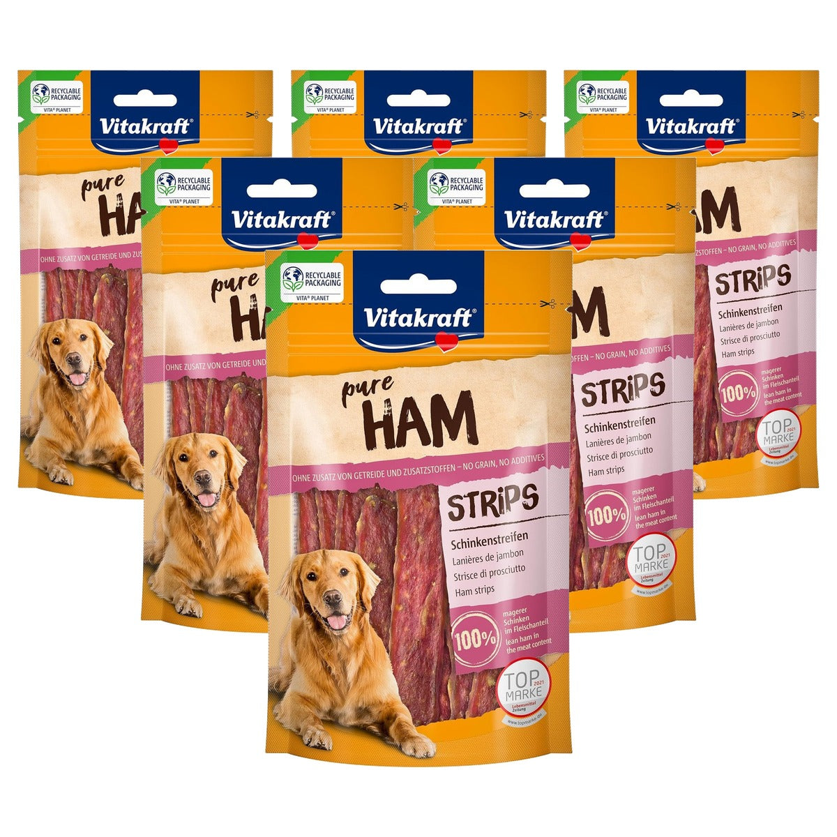 Vitakraft Pure Ham Strips hondensnack ham 1 x 80 g - 6-pack