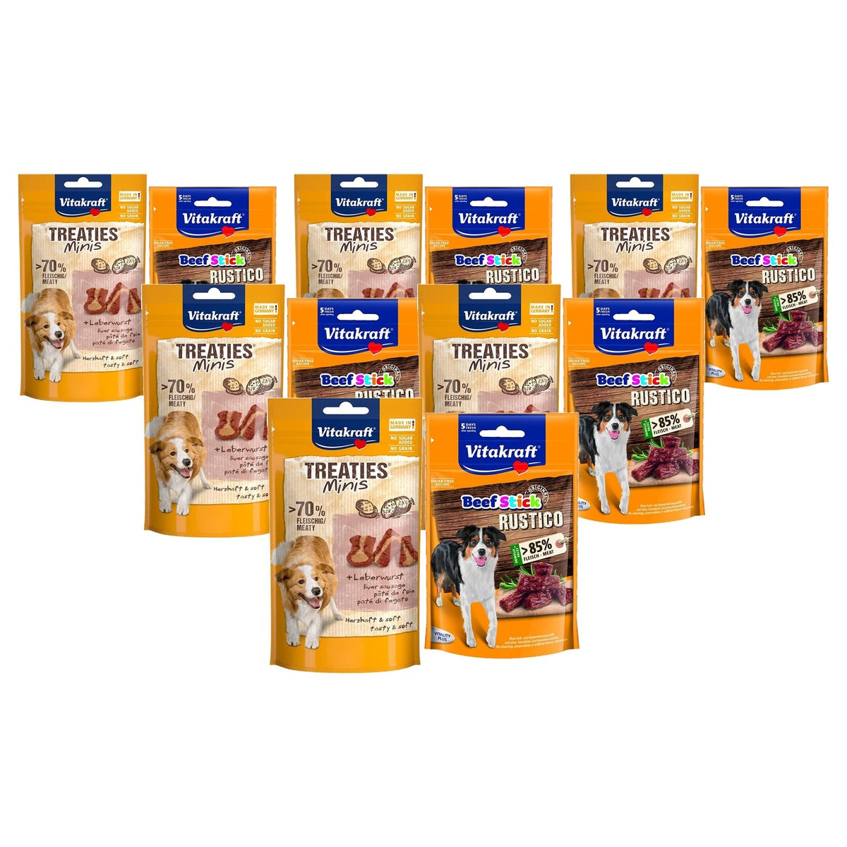 Vitakraft Hondensnack Treaties Minis Leverworst 8 x 48 g & Beef Stick Rustico 7 x 55 g - 6-pack