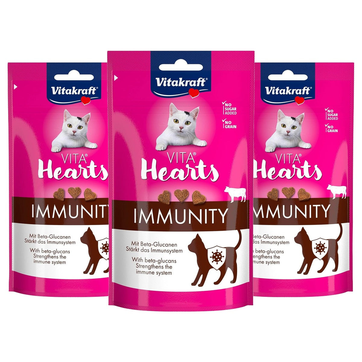 Vitakraft Vita Hearts Immunity kattensnack rundvlees 1 x 40 g - 3-pack