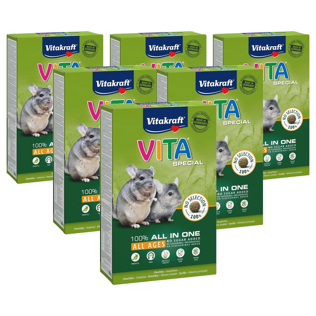 Vitakraft Vita Special All Ages Chinchillavoer met Grassen en Kruiden (1 x 600 g) - 6-pack