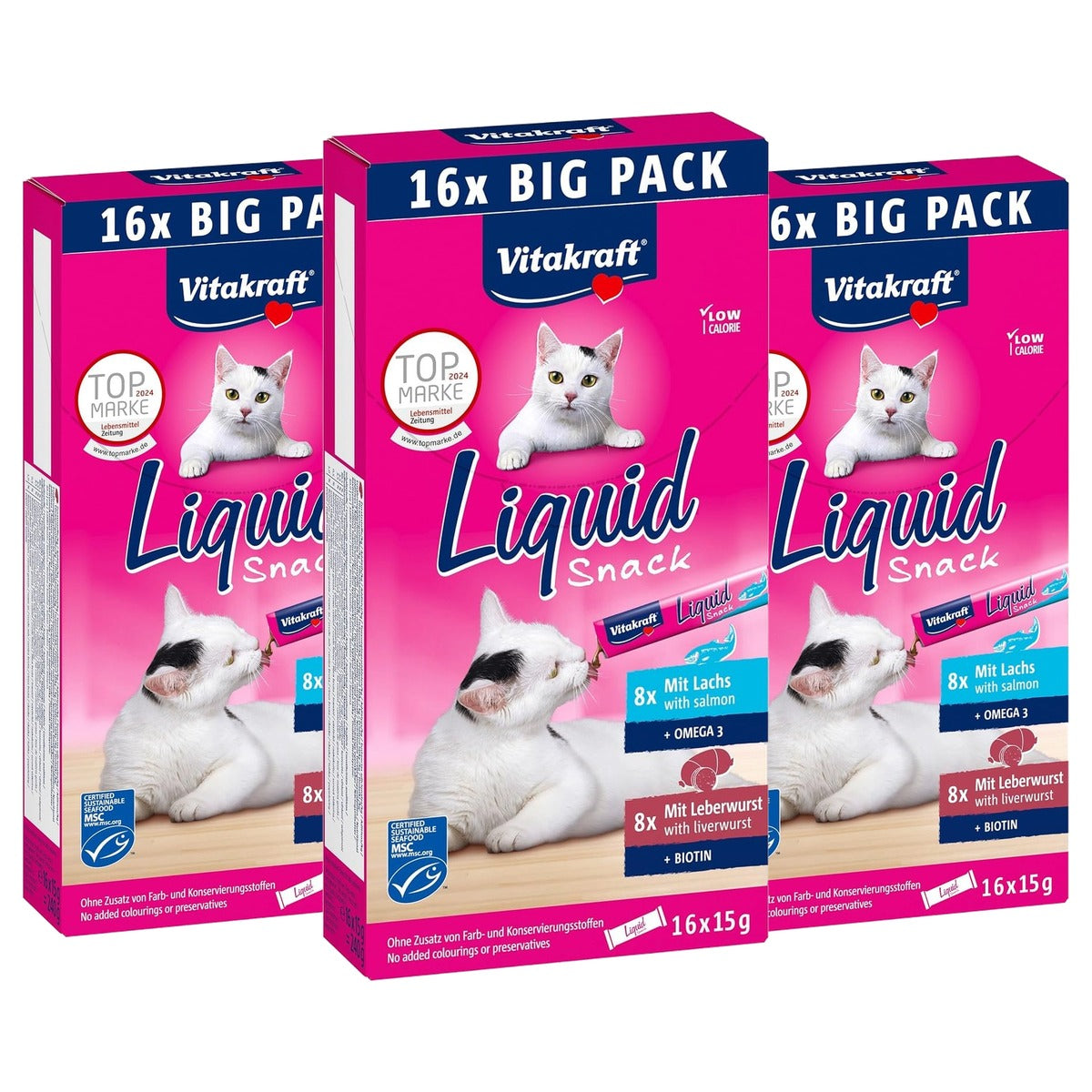 Vitakraft Vloeibare Snack kattensnack leverworst zalm 16 x 15 g - 3-pack
