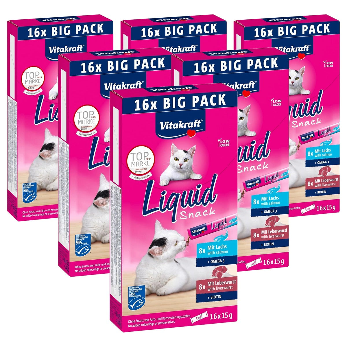 Vitakraft Vloeibare Snack kattensnack leverworst zalm 16 x 15 g - 6-pack