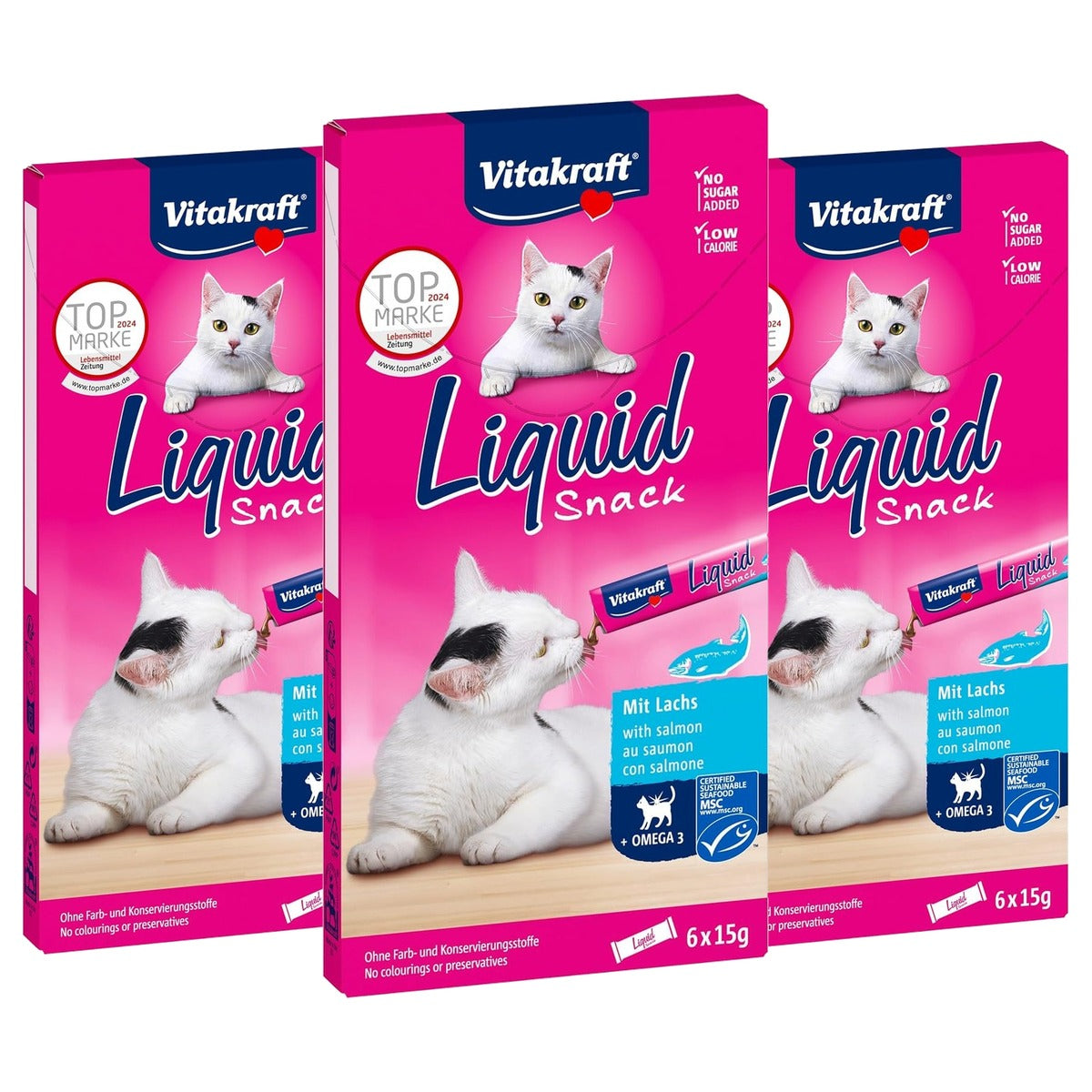 Vitakraft Vloeibare Snack kattensnack zalm 6 x 15 g - 3-pack