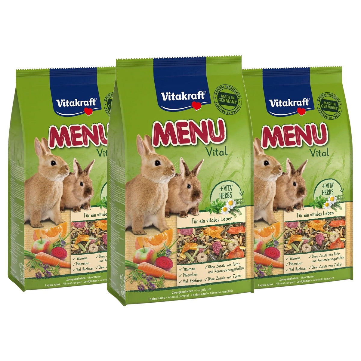 Vitakraft Voeding voor dwergkonijnen knaagdiervoer 1 kg - 3-pack