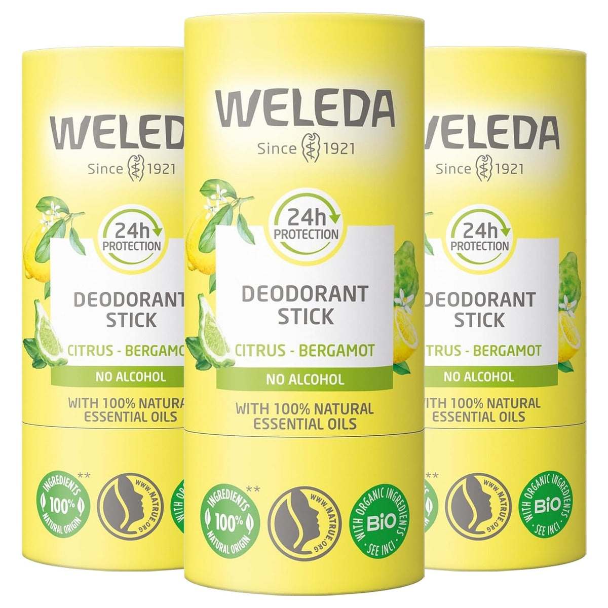 Weleda Bio 24h Deodorant Stick Citrus & Bergamot - 3-pack